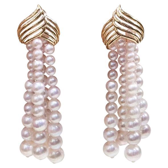 【Sculpted Geometry】Ripple Aurora Akoya Pearl Gold Tassel Earrings