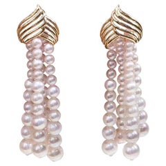 【Sculpted Geometry】Ripple Aurora Akoya Pearl Gold Tassel Earrings