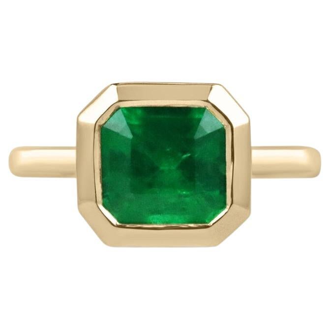 AAA+ 3.20ct Esmeralda Colombiana Anillo Solitario Asscher de Oro de 18K  Bisel Este-Oeste