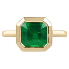 AAA+ 3.20ct Colombian Emerald 18K Gold Asscher Solitaire Ring  East-West Bezel