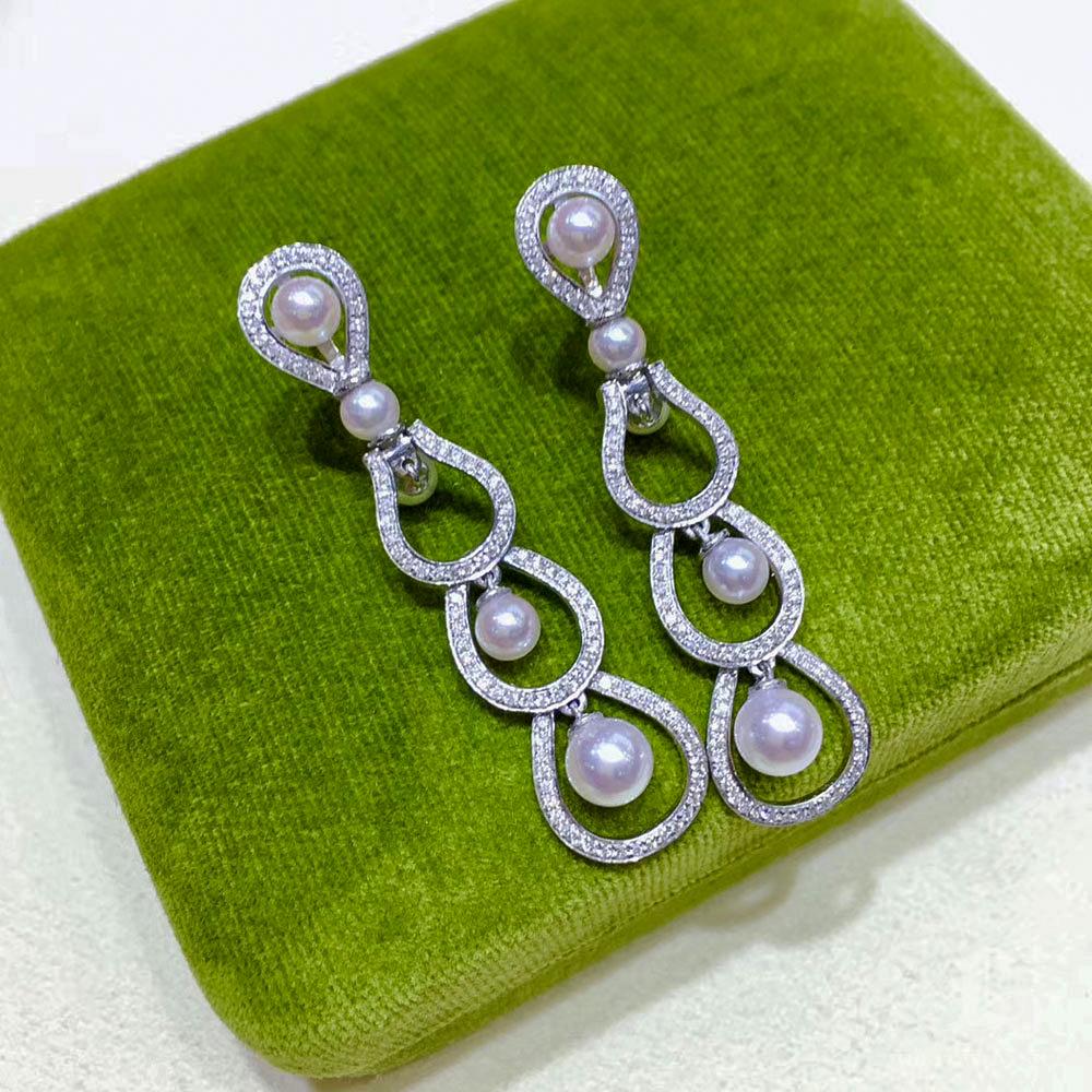 【Lustre Arc】Falling Grace Baby Akoya Perle & Diamant Tropfen Ohrringe im Zustand „Neu“ im Angebot in New York, NY