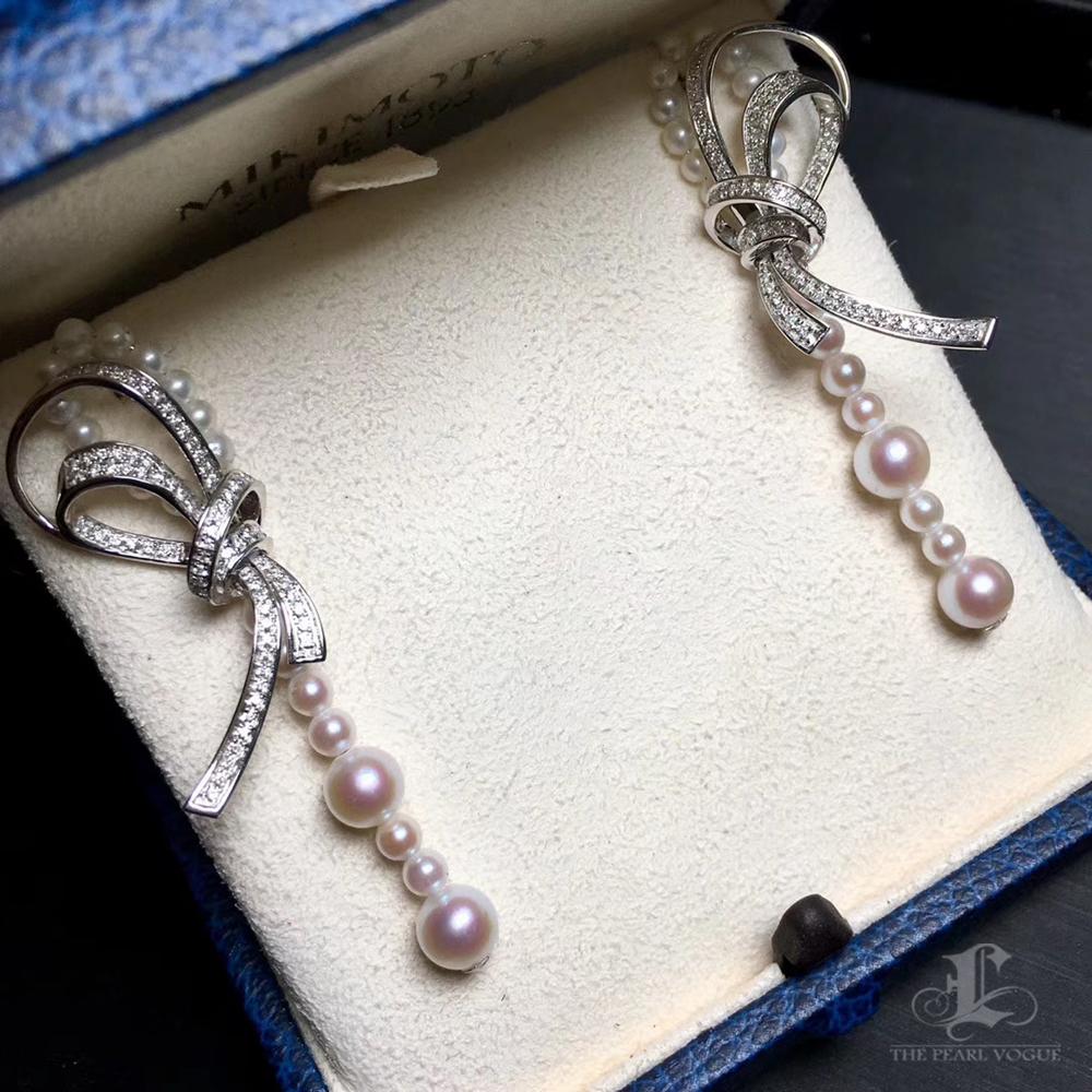 Women's 【Crown Radiance】Ribbon Cascade AAA Akoya Pearl Diamond Earrings For Sale