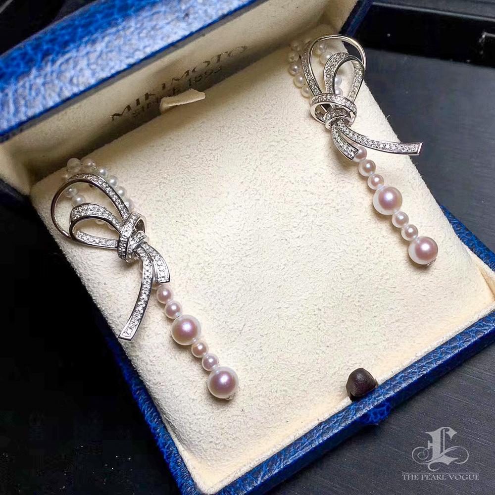 【Crown Radiance】Ribbon Cascade AAA Akoya Pearl Diamond Earrings For Sale 1