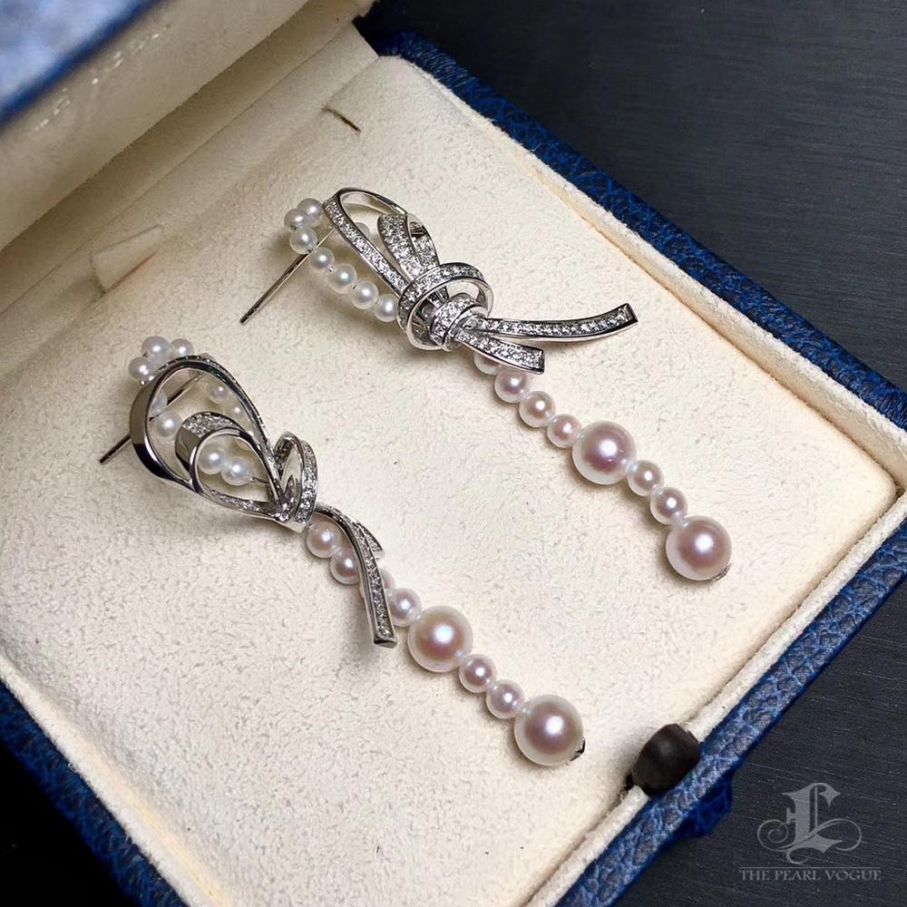 【Crown Radiance】Ribbon Cascade AAA Akoya Pearl Diamond Earrings For Sale 2