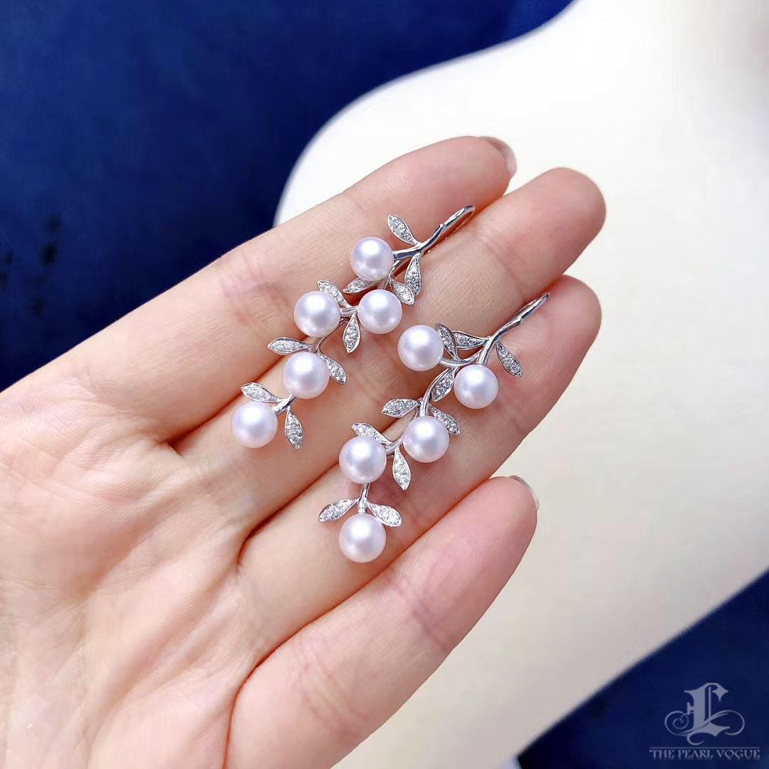 Women's 【Vine Symphony】Botanical Vine AAA Akoya Pearl & Diamond Gala Earrings For Sale