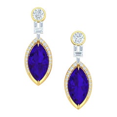 AAA 5 Carat Tanzanite and Diamond Yellow and White Gold Drop Dangle Earrings