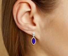 AAA 5 Carat Tanzanite and Diamond Yellow and White Gold Drop Dangle Earrings