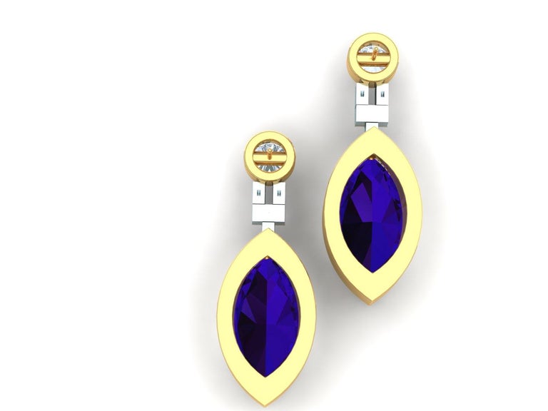 Aaa 5 Carat Tanzanite And Diamond Yellow And White Gold Drop Dangle Earrings For Sale At 1stdibs