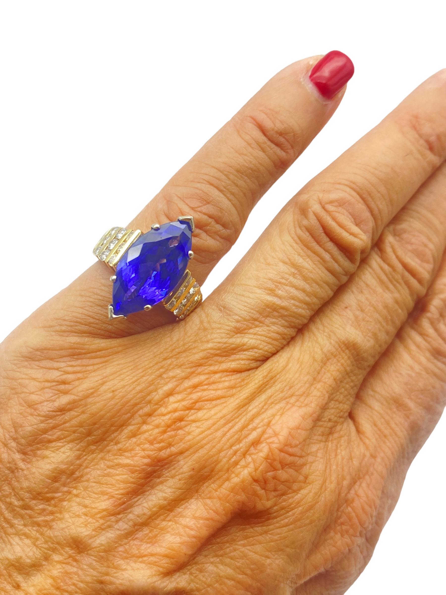 Marquise Cut AAA 8ct Marquise Tanzanite & 1.00ct Channel Diamond Solitaire Ring For Sale