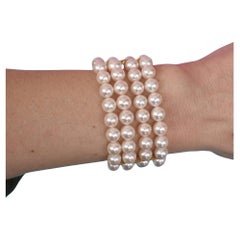 AAA+ Akoya Three Row Pearls 18k Yellow Gold Bracelet