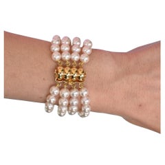 AAA+ Akoya Three Row Pearls 18k Yellow Gold Bracelet