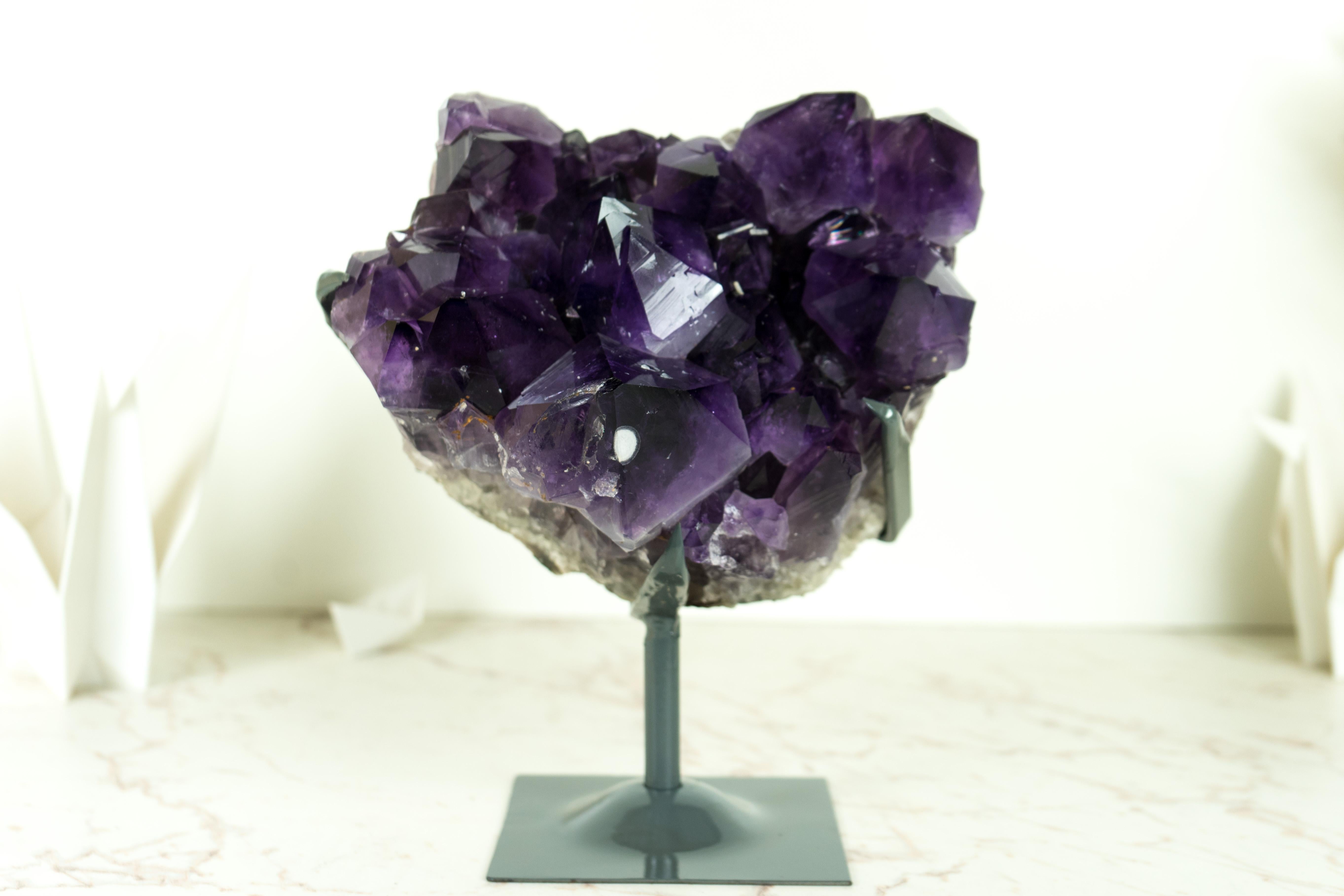 Brazilian AAA Amethyst Cluster with Intense Dark Purple Amethyst Druzy, Decor Crystal For Sale