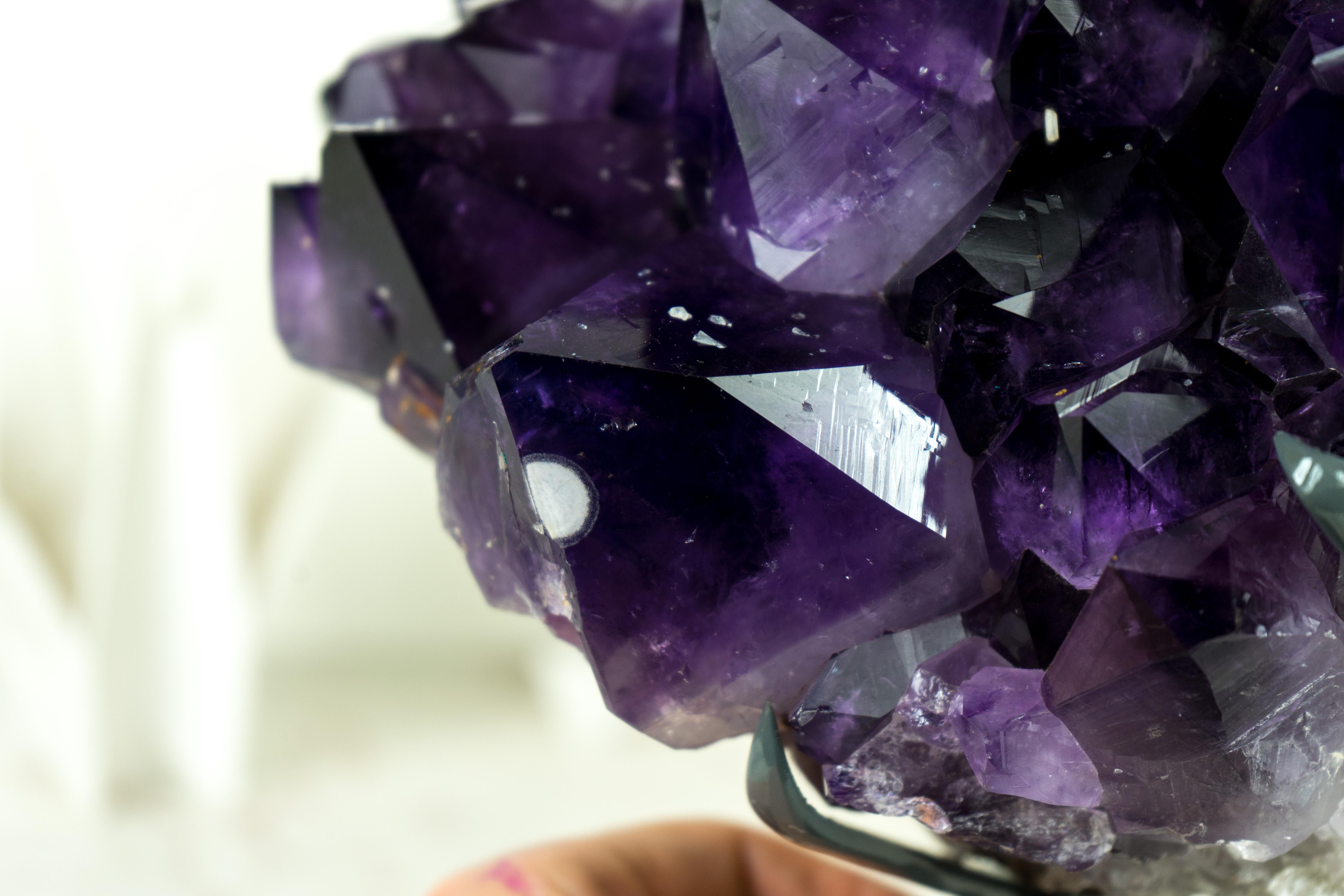 Contemporary AAA Amethyst Cluster with Intense Dark Purple Amethyst Druzy, Decor Crystal For Sale