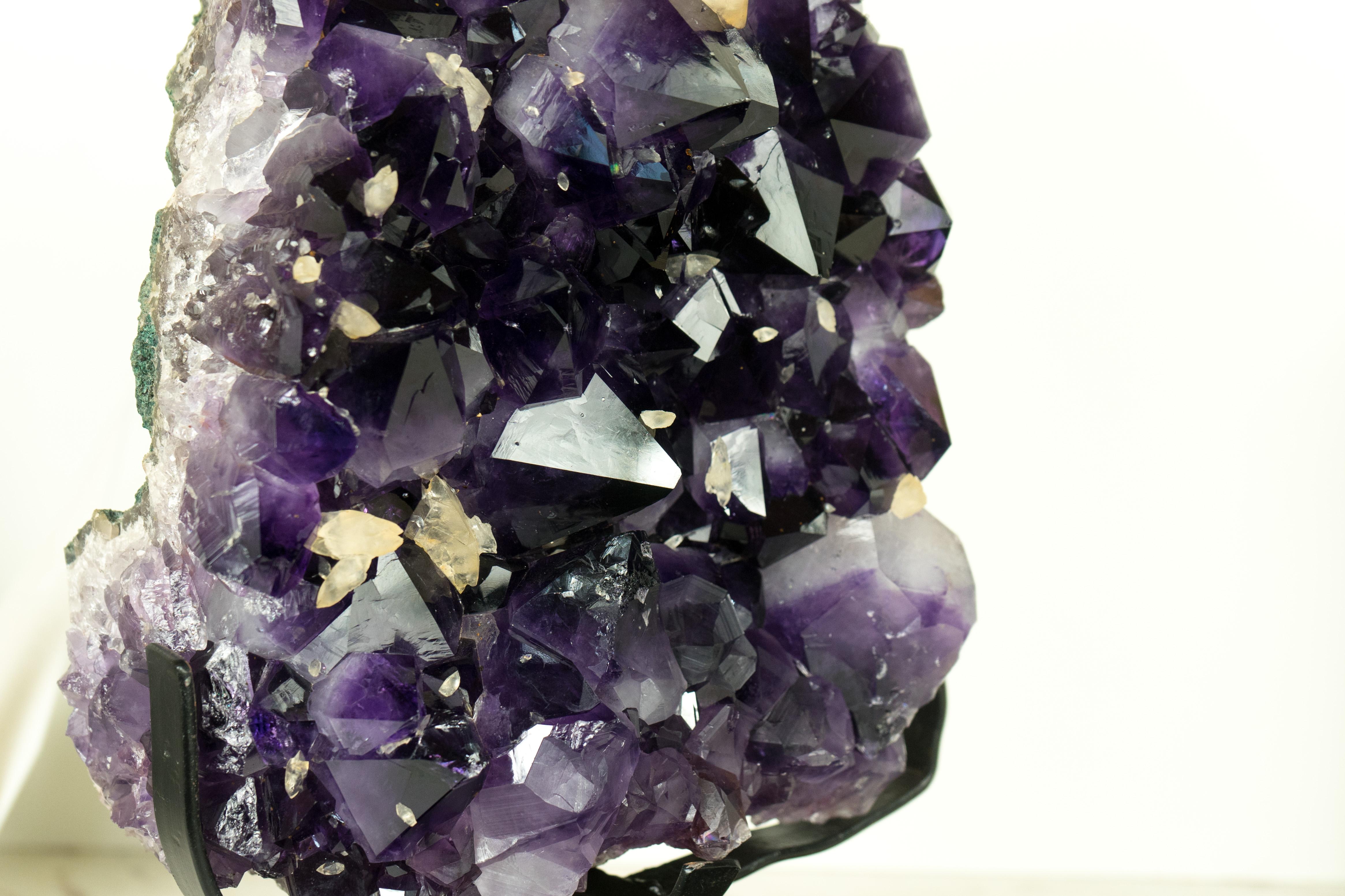 AAA Amethyst Cluster with Large Dark Purple Amethyst and Calcite Inclusions For Sale 4