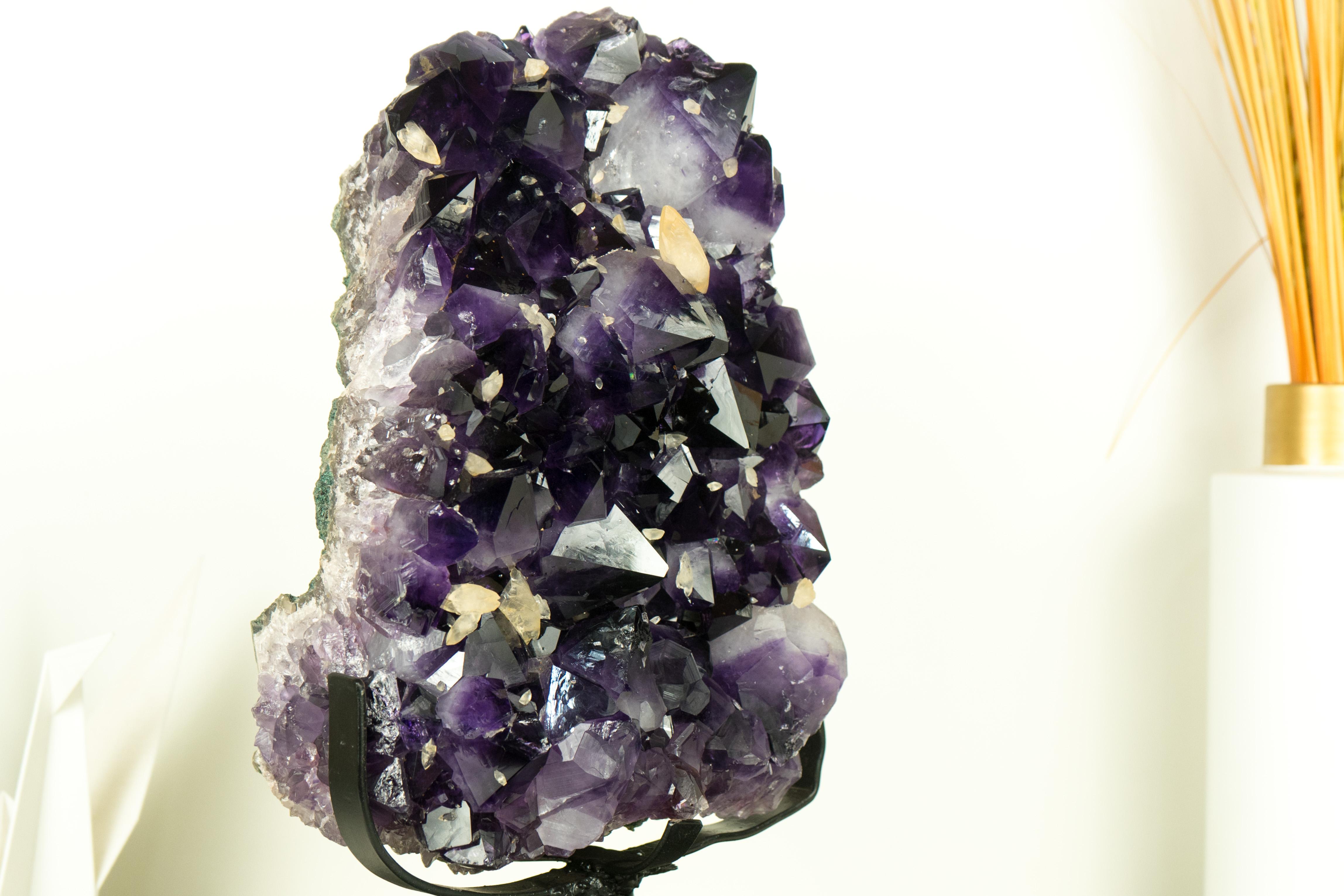 AAA Amethyst Cluster with Large Dark Purple Amethyst and Calcite Inclusions For Sale 5