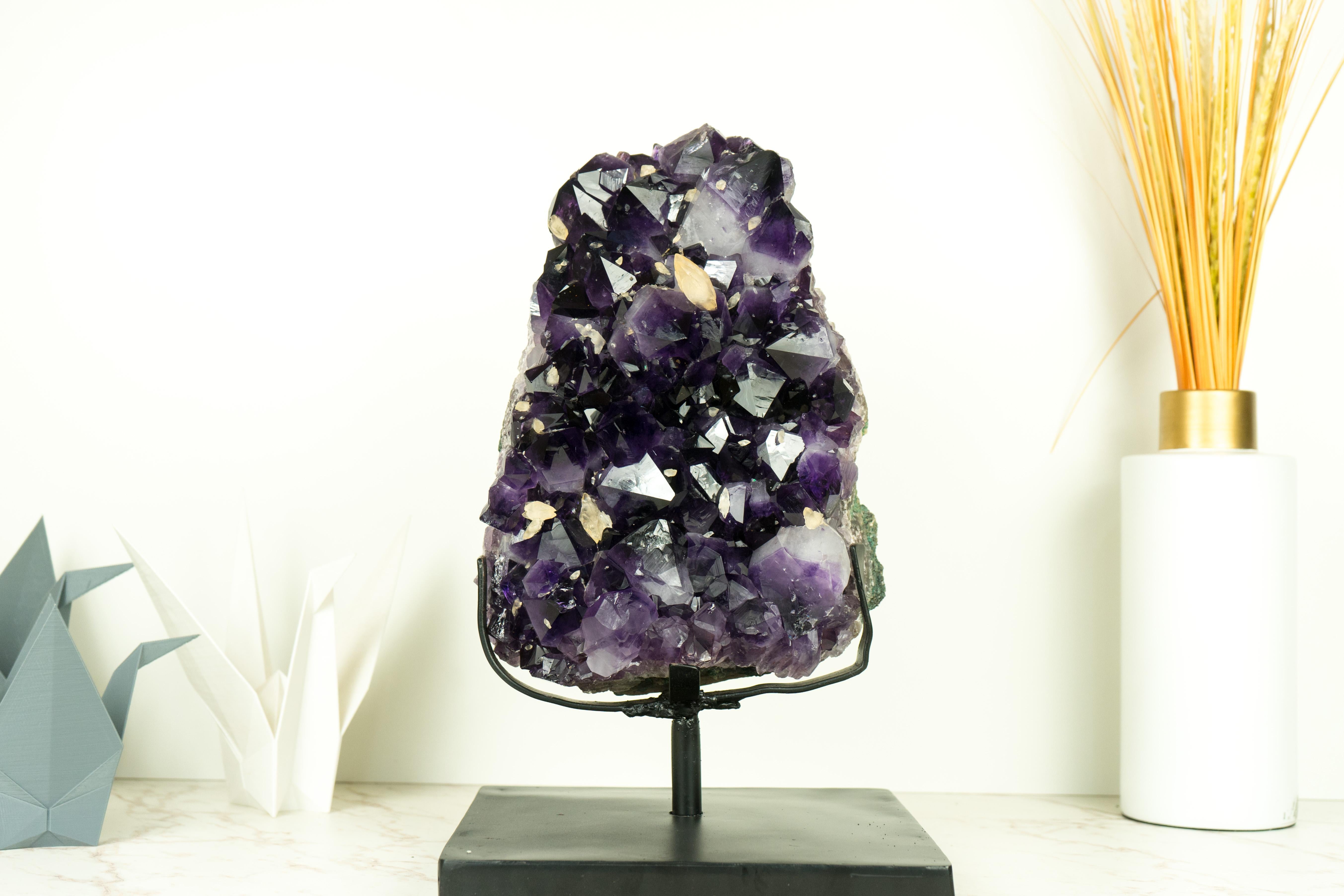 AAA Amethyst Cluster with Large Dark Purple Amethyst and Calcite Inclusions For Sale 6