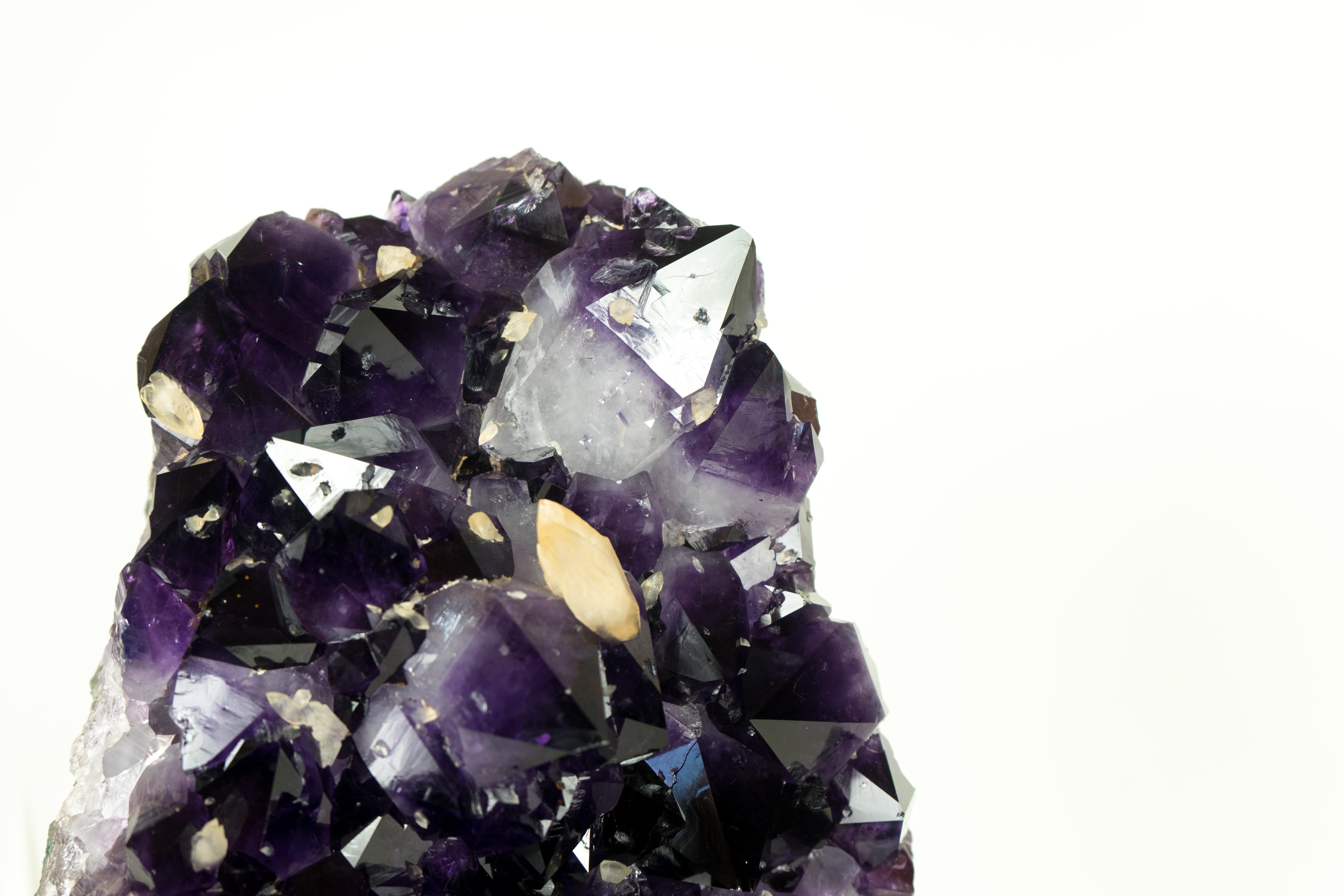 AAA Amethyst Cluster with Large Dark Purple Amethyst and Calcite Inclusions For Sale 3