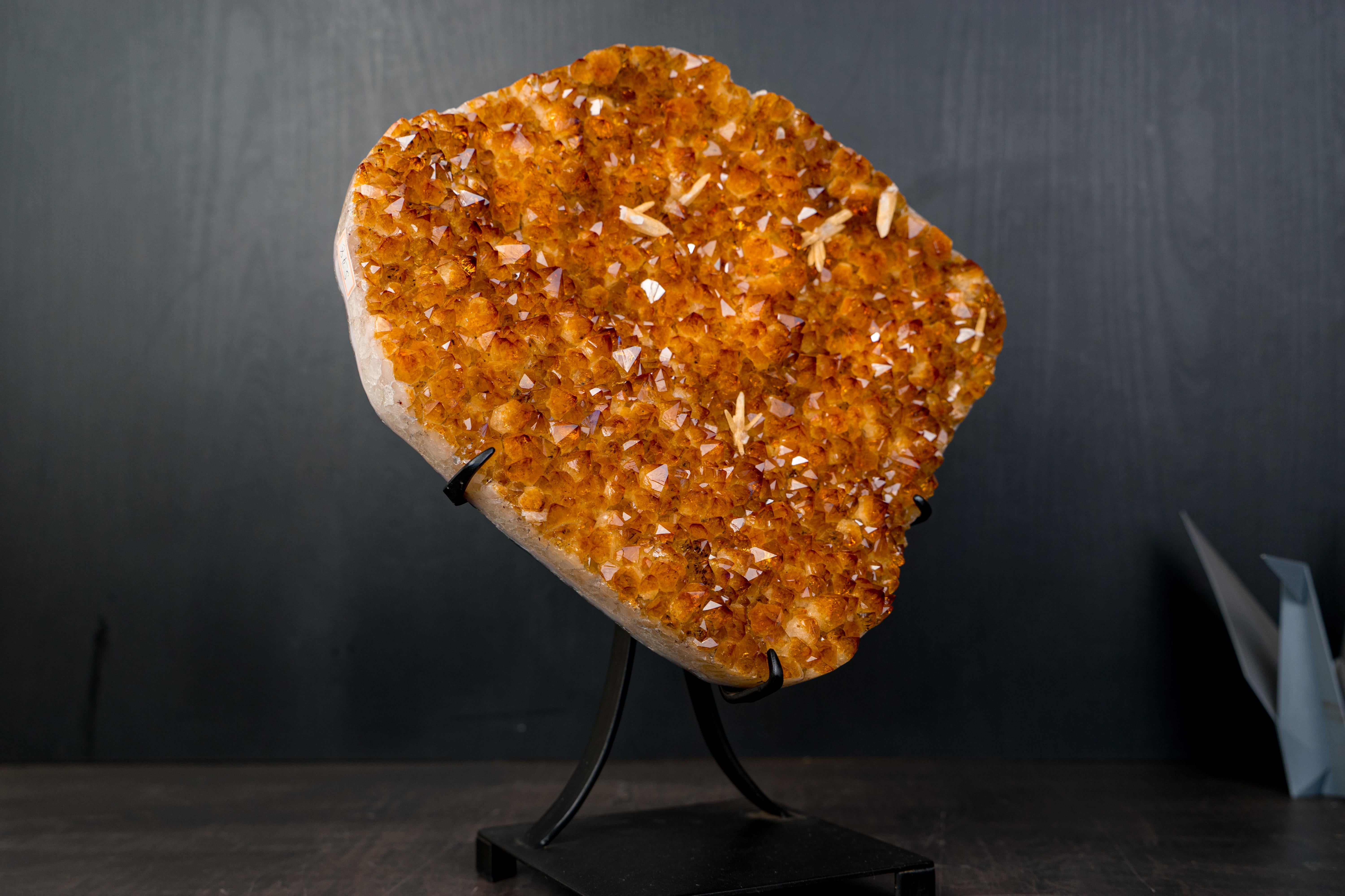 Contemporary AAA Citrine Cluster with Sparkly Golden-Orange Druzy For Sale