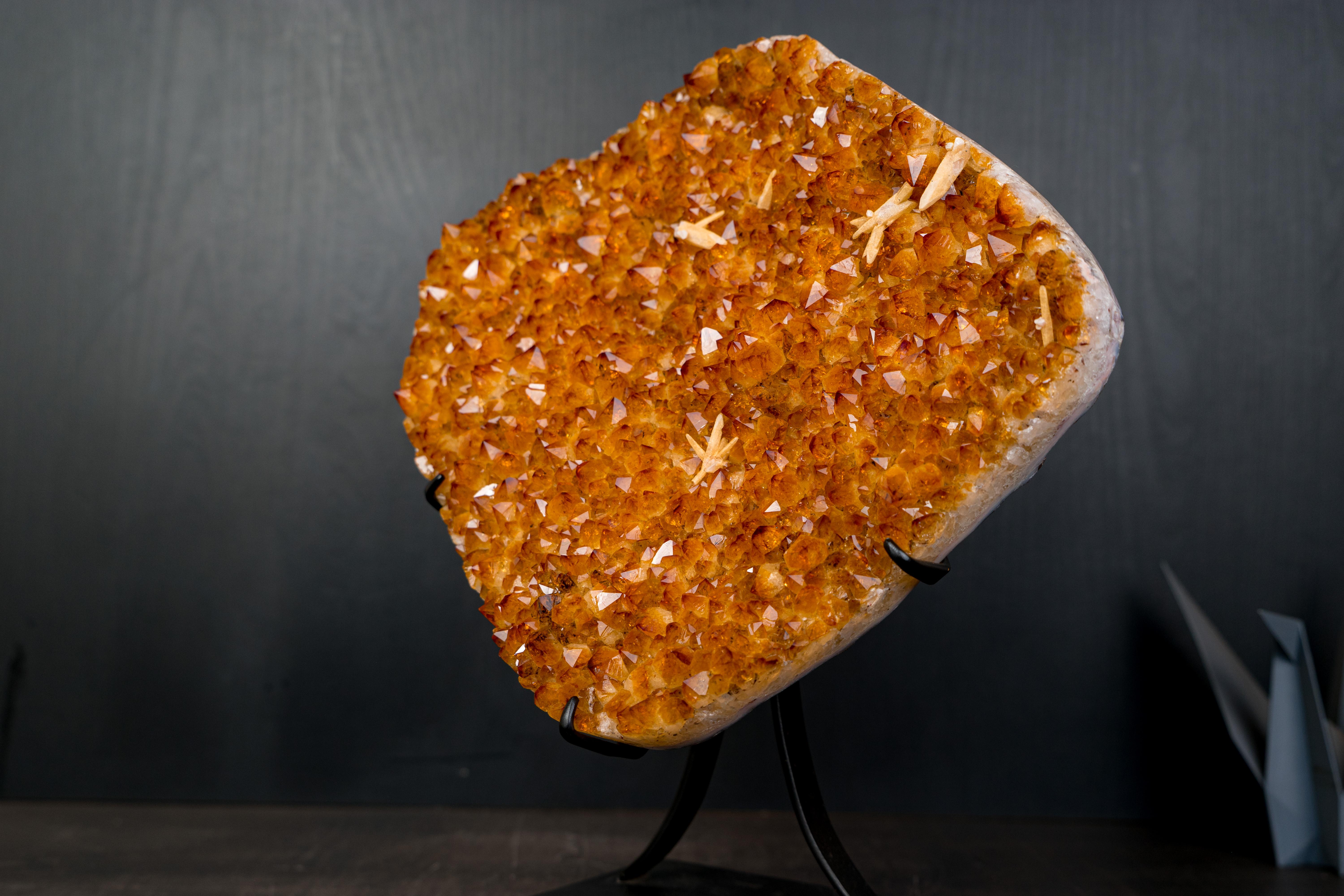 Crystal AAA Citrine Cluster with Sparkly Golden-Orange Druzy For Sale