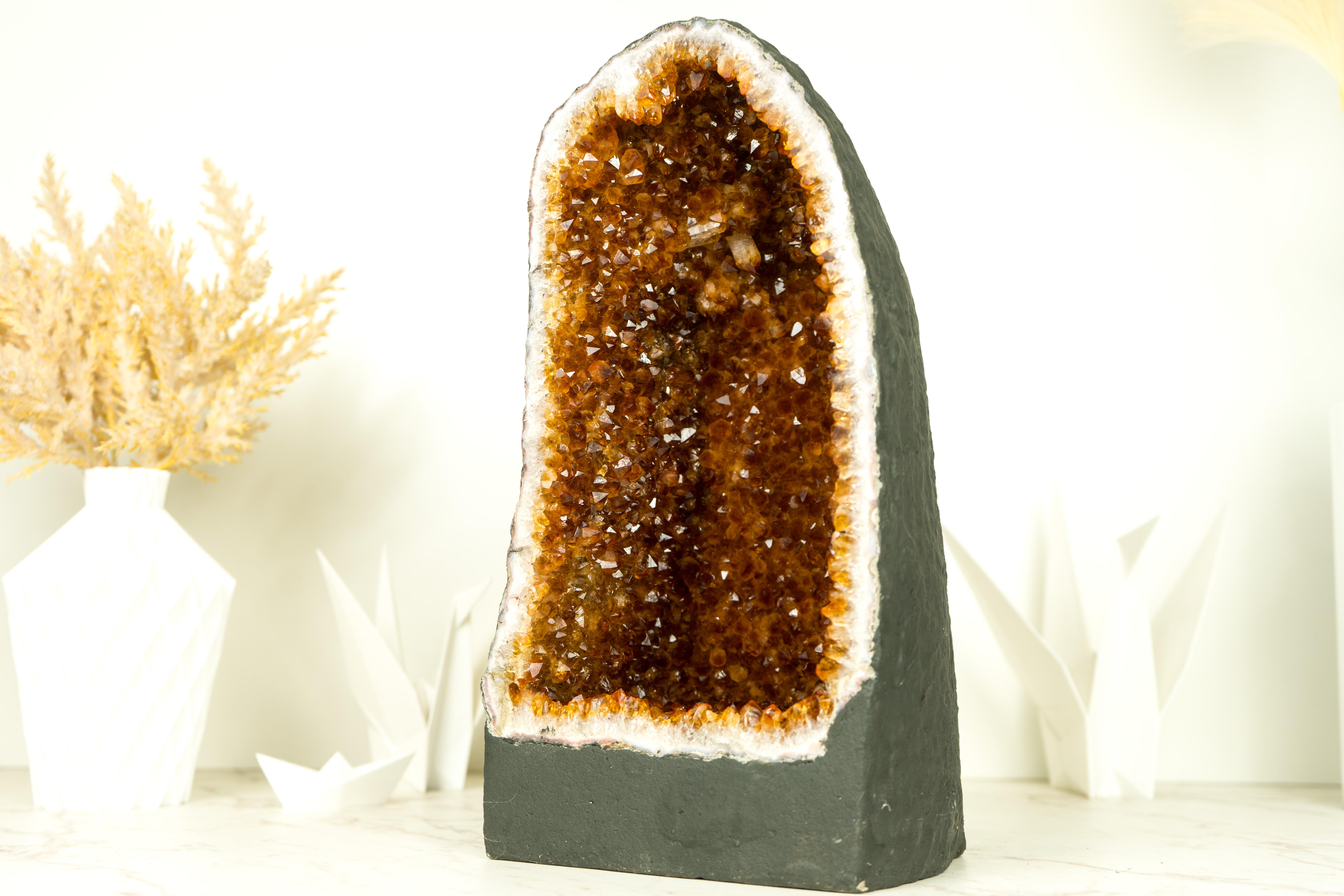 Contemporary AAA Citrine Geode with AAA Madeira Citrine Druzy For Sale
