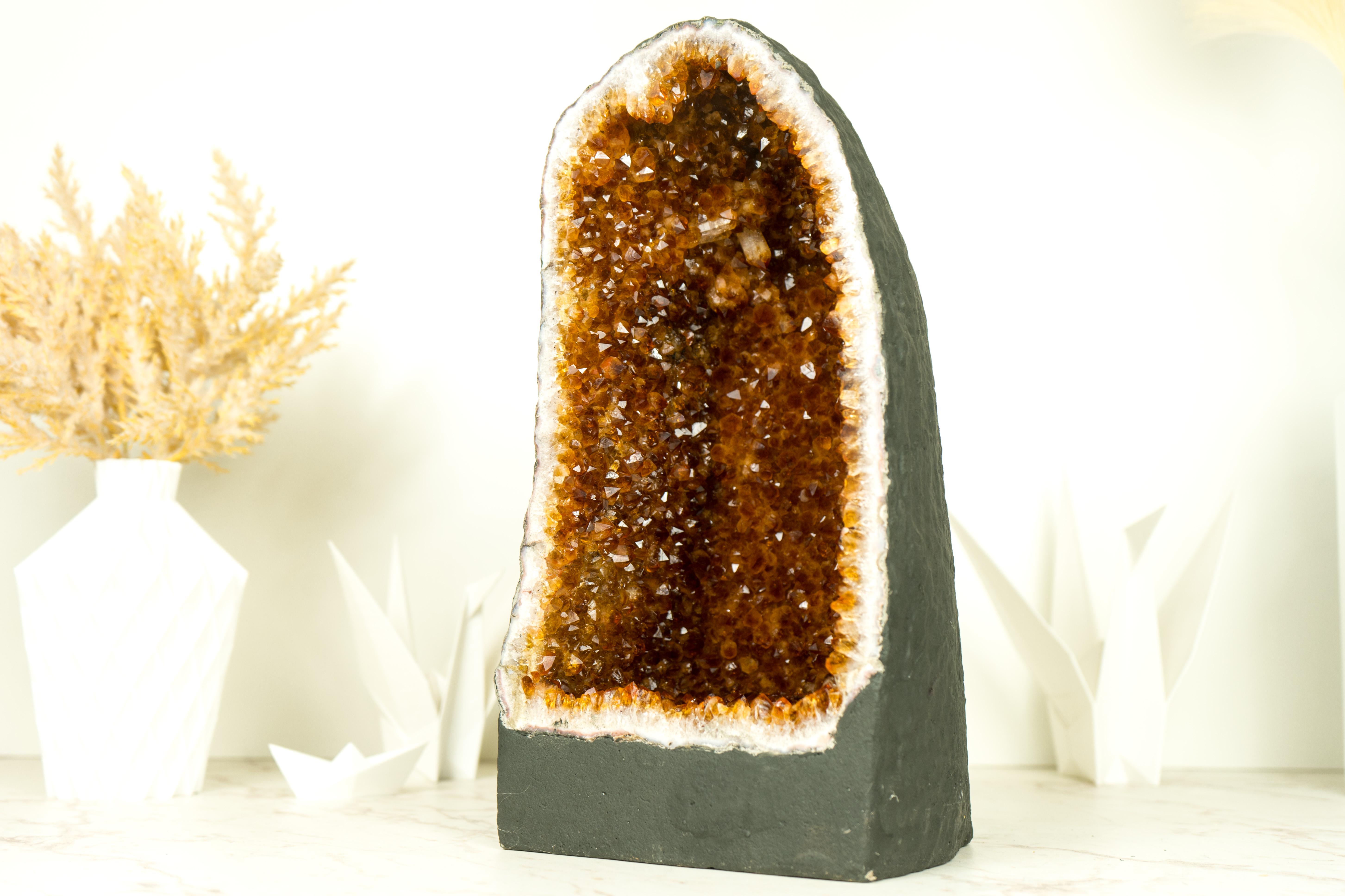 Amethyst AAA Citrine Geode with AAA Madeira Citrine Druzy For Sale