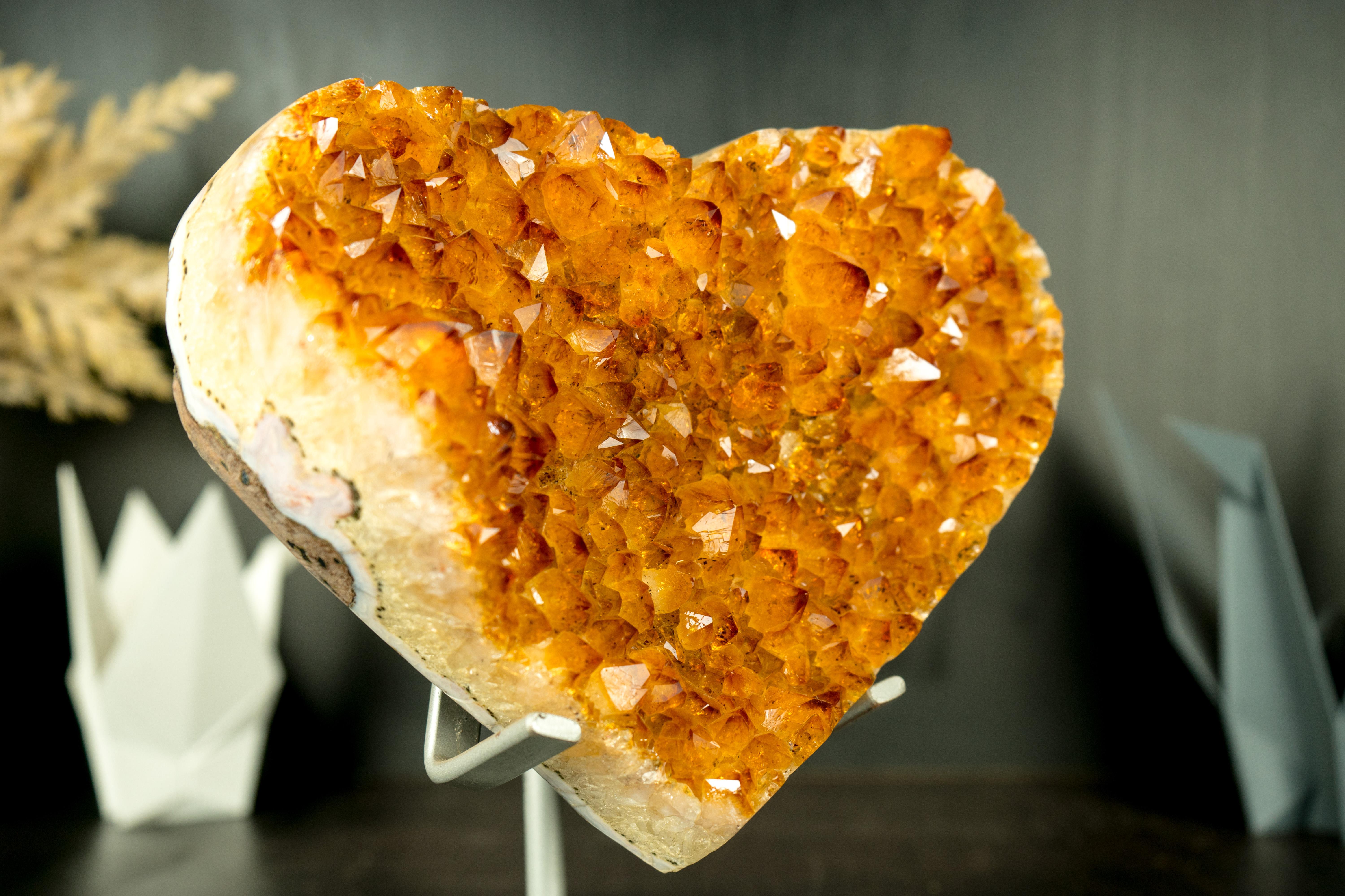 Brazilian AAA Citrine Heart with High-Grade Golden Orange Citrine Druzy For Sale