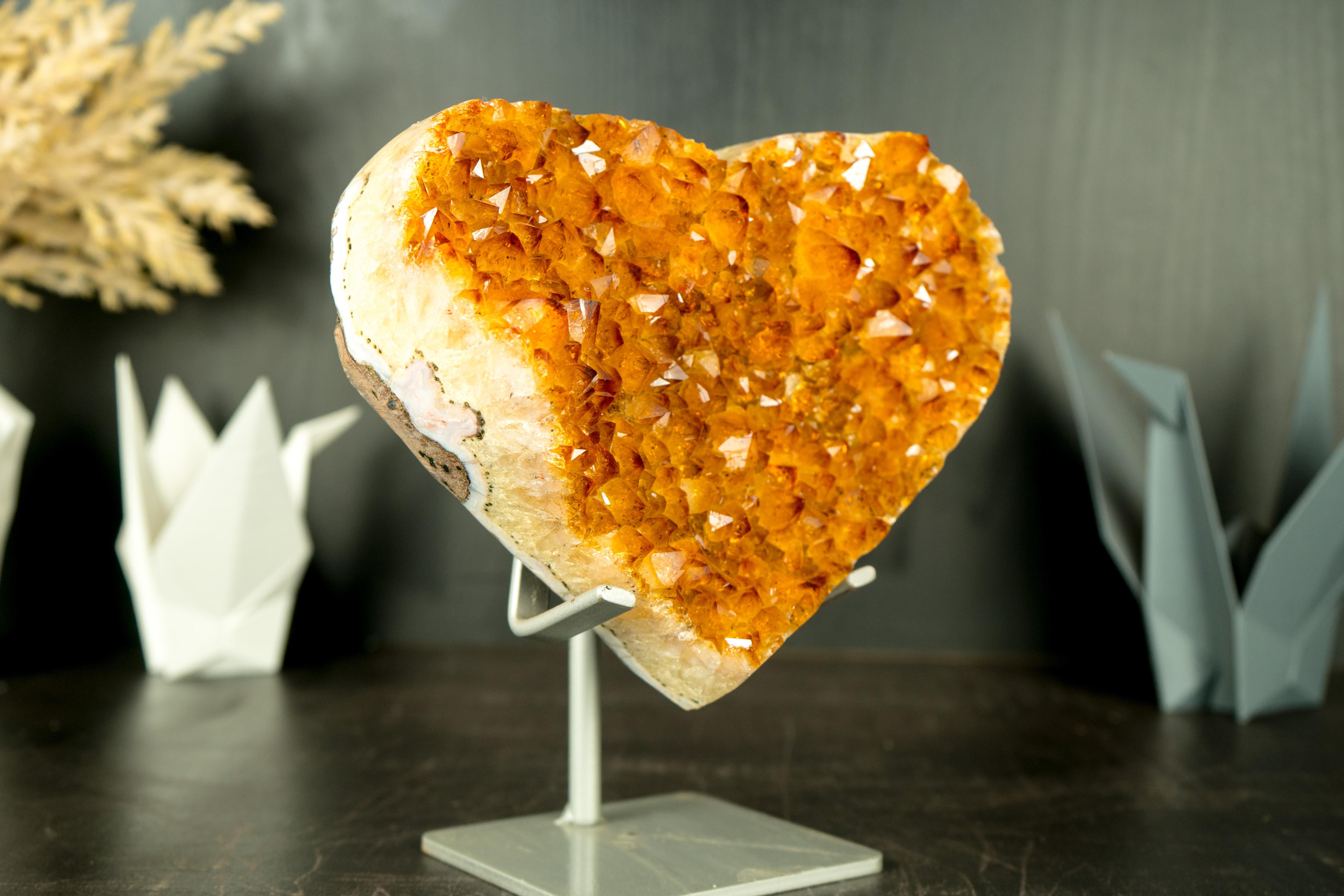 Contemporary AAA Citrine Heart with High-Grade Golden Orange Citrine Druzy For Sale