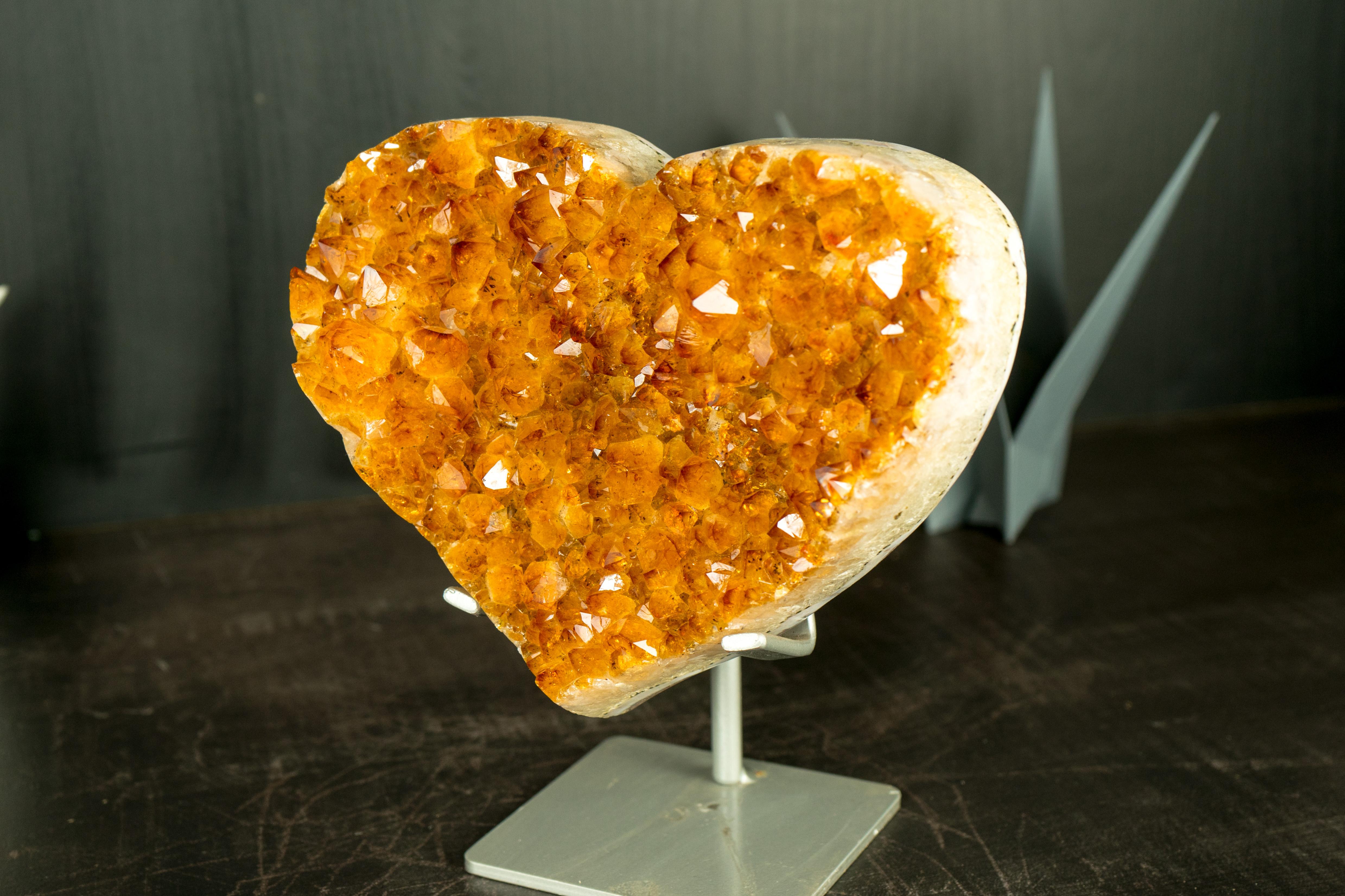 Agate AAA Citrine Heart with High-Grade Golden Orange Citrine Druzy For Sale
