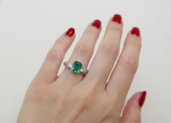 AAA Colombian Emerald Diamond Ring 14k White Gold 2.50ctw Princess & Round