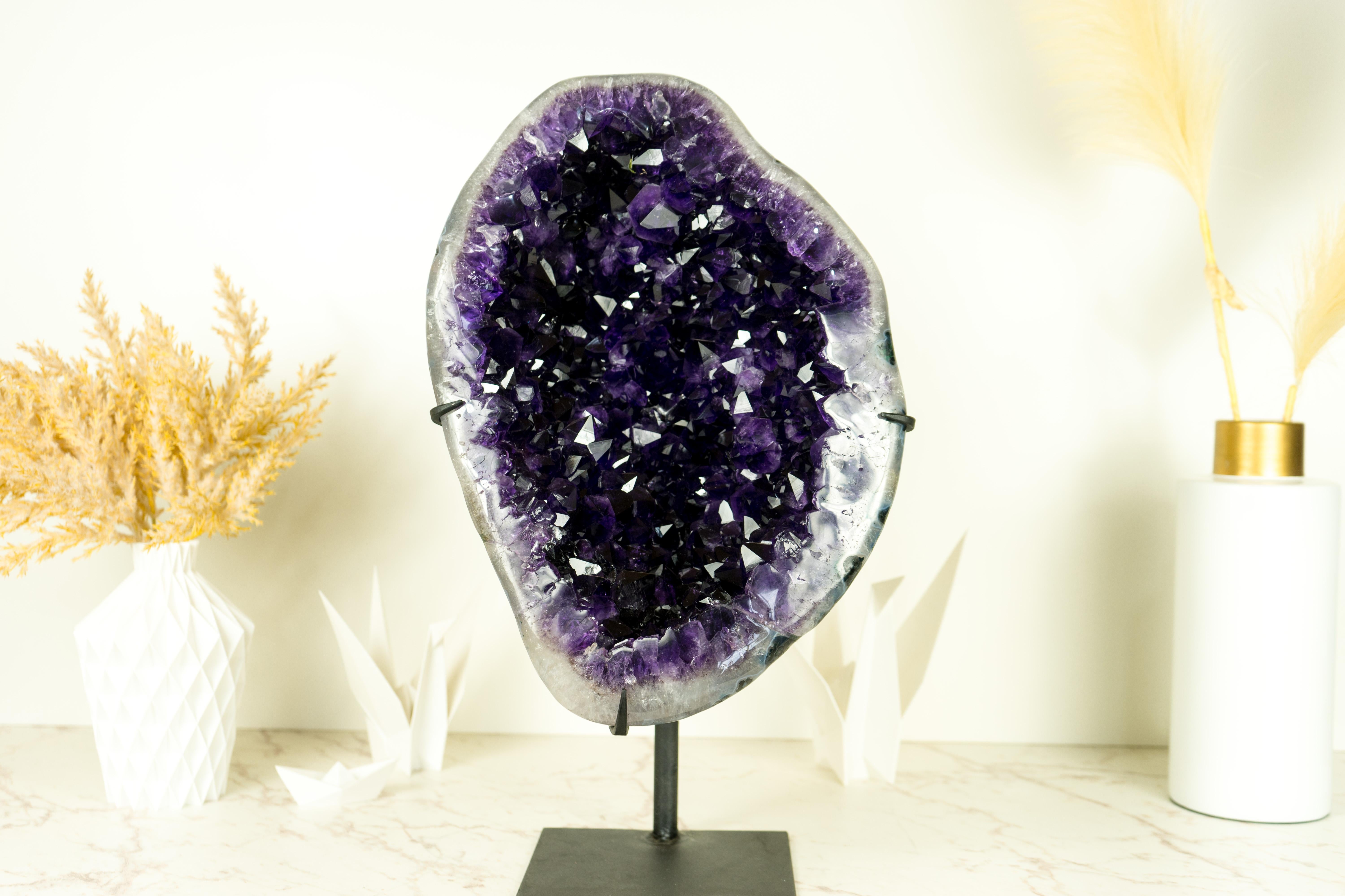A gorgeous, large Citrine Flower adorned with delicate calcite and AAA-Grade Yellow Druzy. This extraordinary natural artwork showcases the vibrant beauty of Citrine in its X-Large form, making it a captivating centerpiece for any crystal