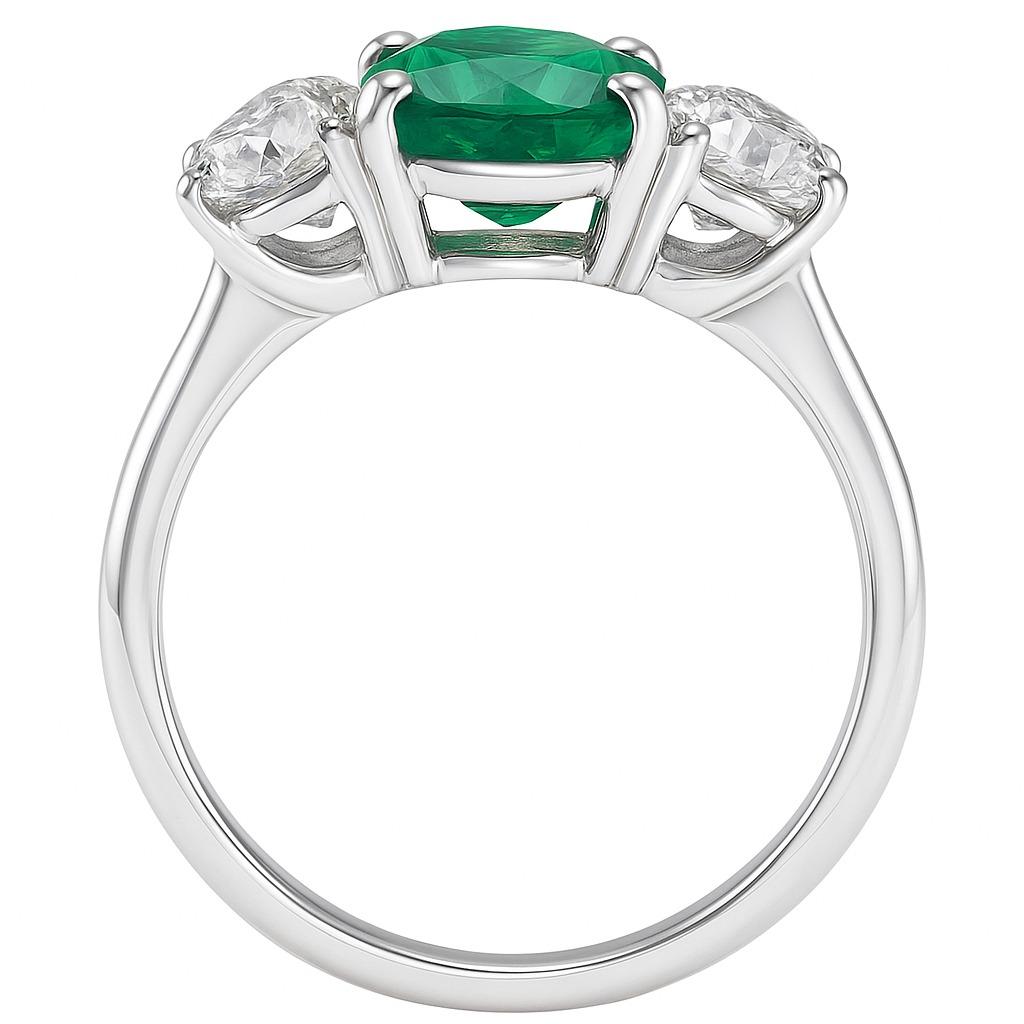 AAA  Bague de fiançailles à trois pierres en émeraude et diamant Excellent état - En vente à Chicago, IL