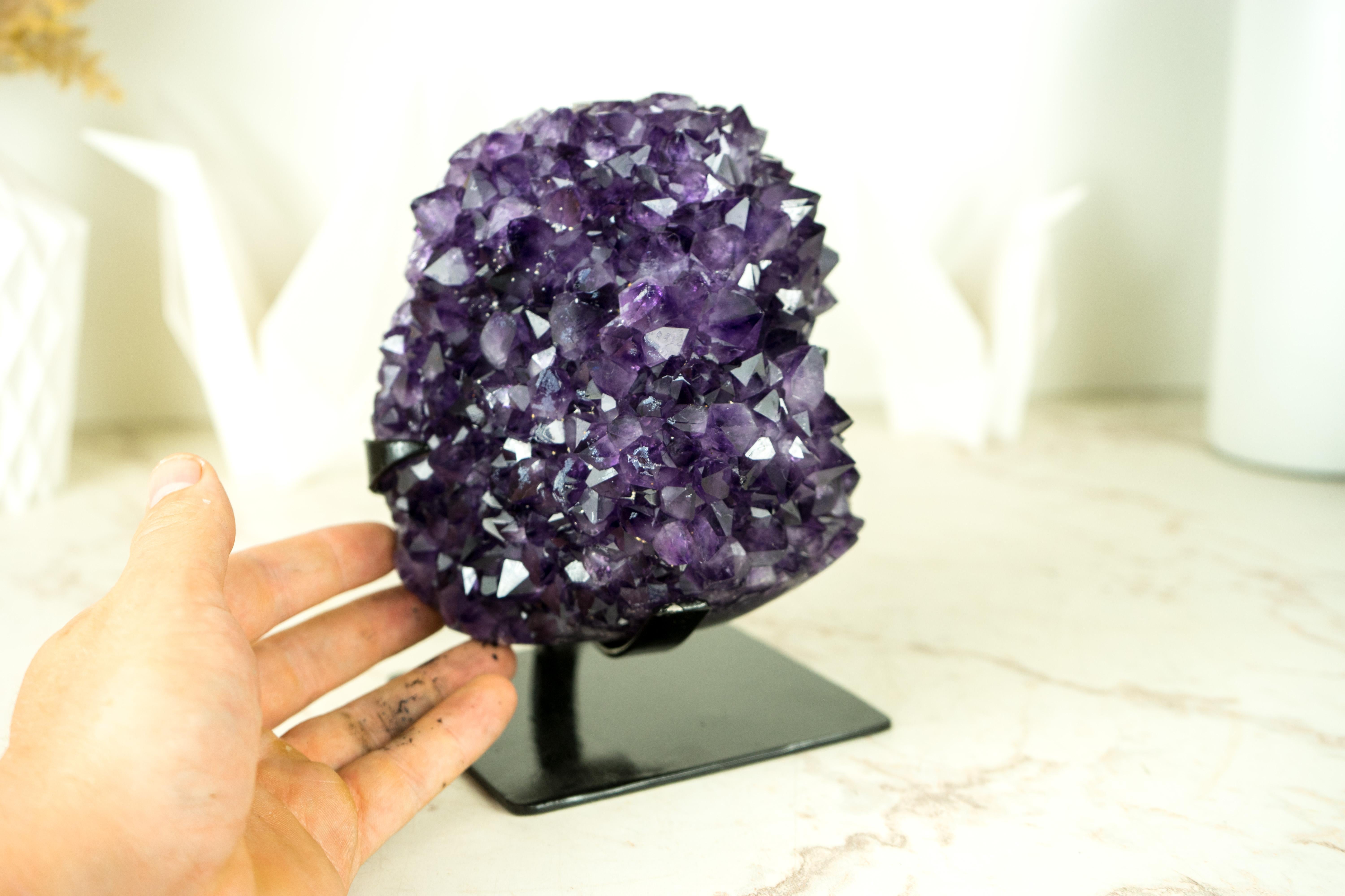 AAA-Grade Grape Jelly Amethyst Cluster on Metal Stand

▫️ Description

A rare Amethyst Flower that highlights a stunning deep-colored violet-purple Amethyst color and gorgeous formation, this specimen will surely become the centerpiece of your