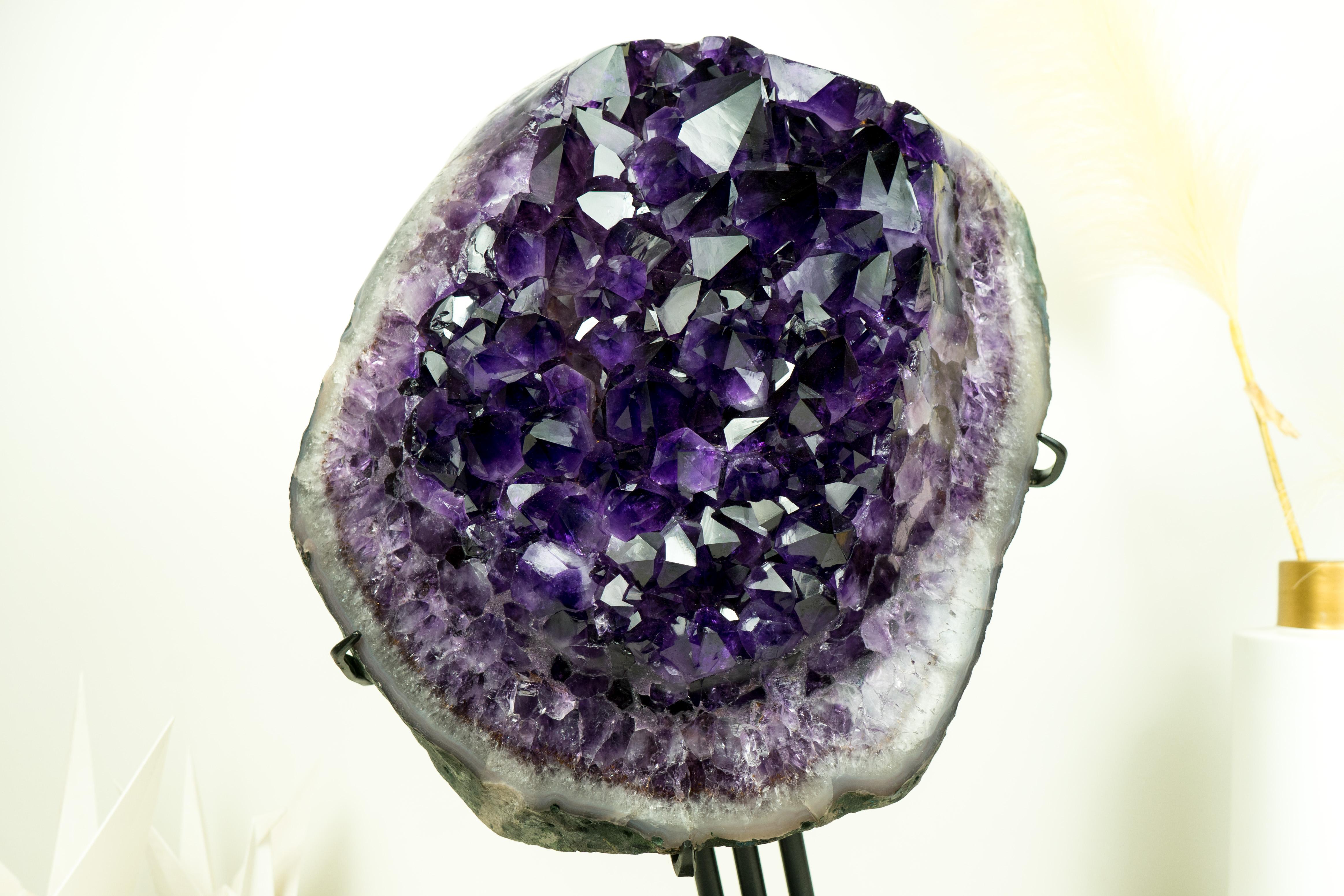 Brasiliano Cluster di geodi di ametista di grado AAA con druzy di colore ametista siberiano, dichiarazione in vendita