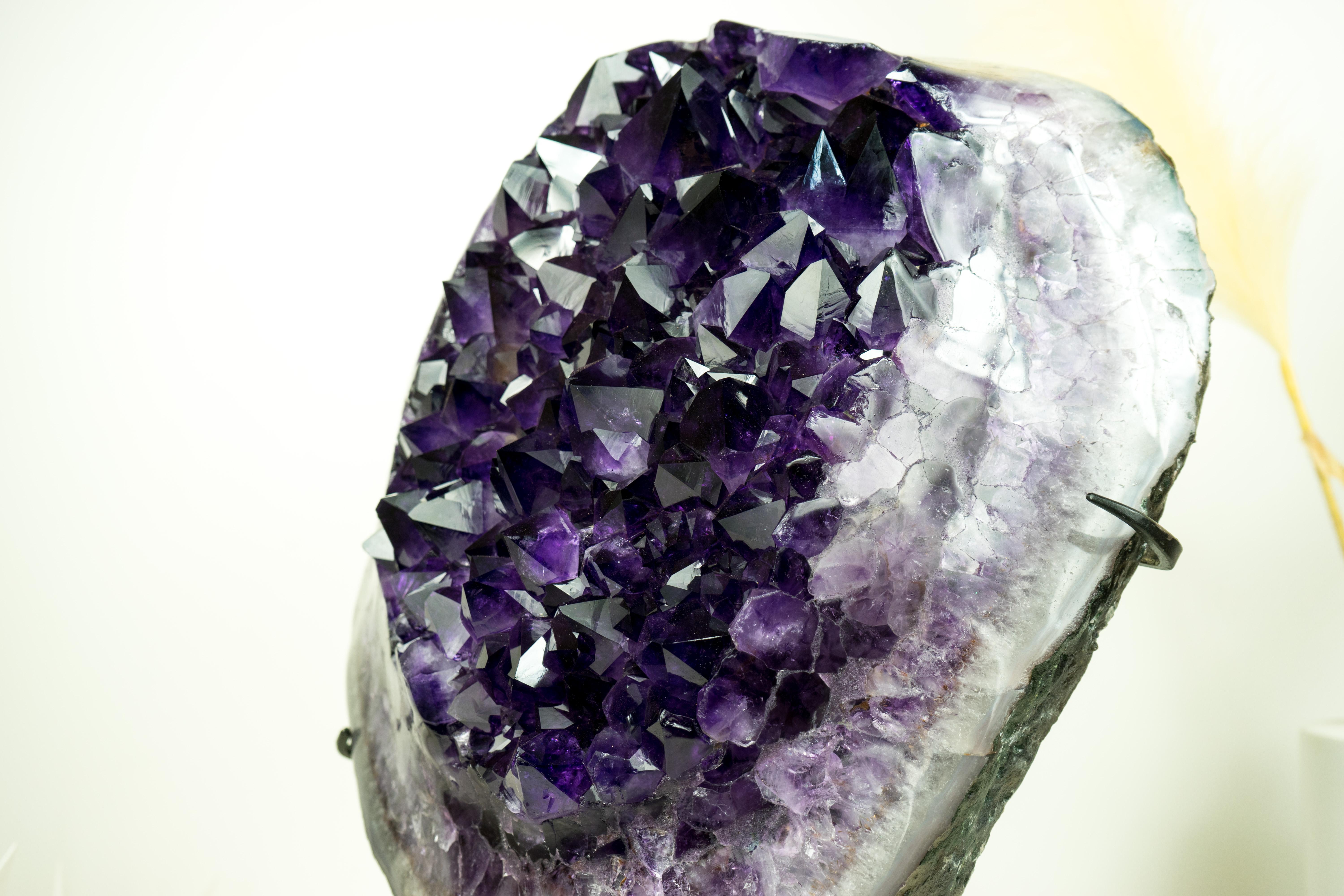 XXI secolo e contemporaneo Cluster di geodi di ametista di grado AAA con druzy di colore ametista siberiano, dichiarazione in vendita