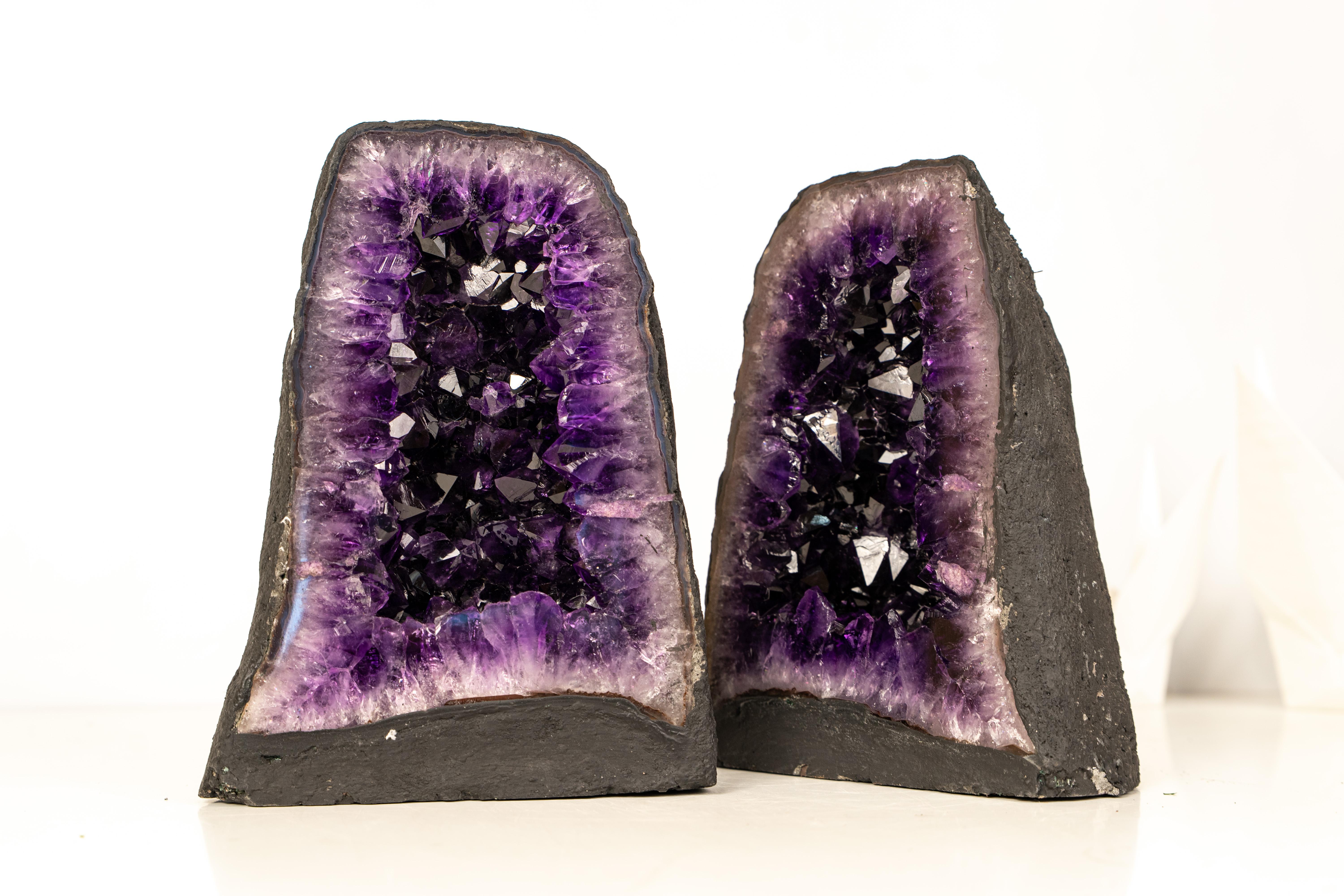 Cristallo Coppia di geodi di ametista di grado AAA - Cristalli brasiliani druzy in vendita