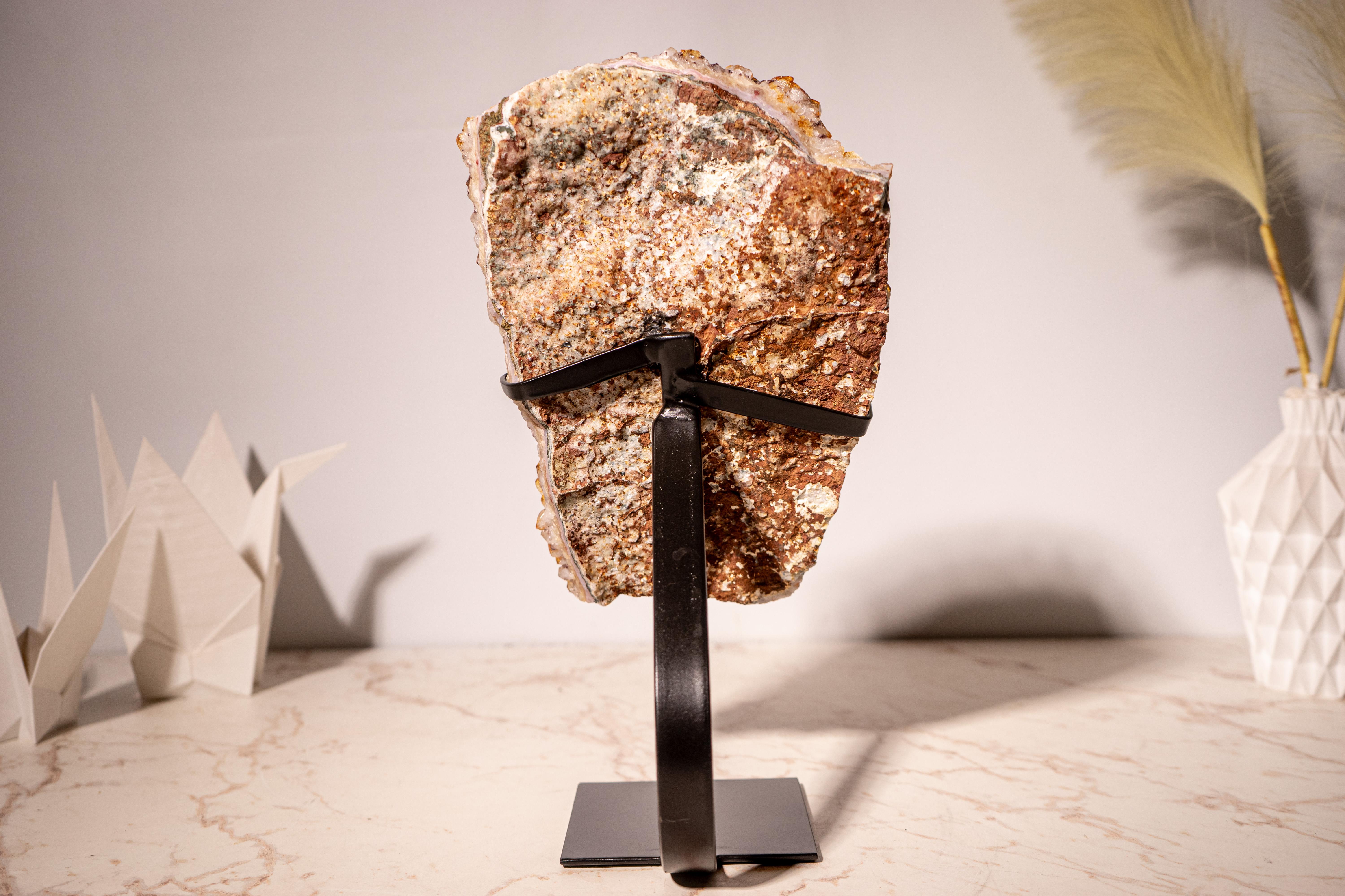 Citrine Cluster with Sparkly, Intense Golden Orange Druzy on Custom Metal Stand For Sale 1