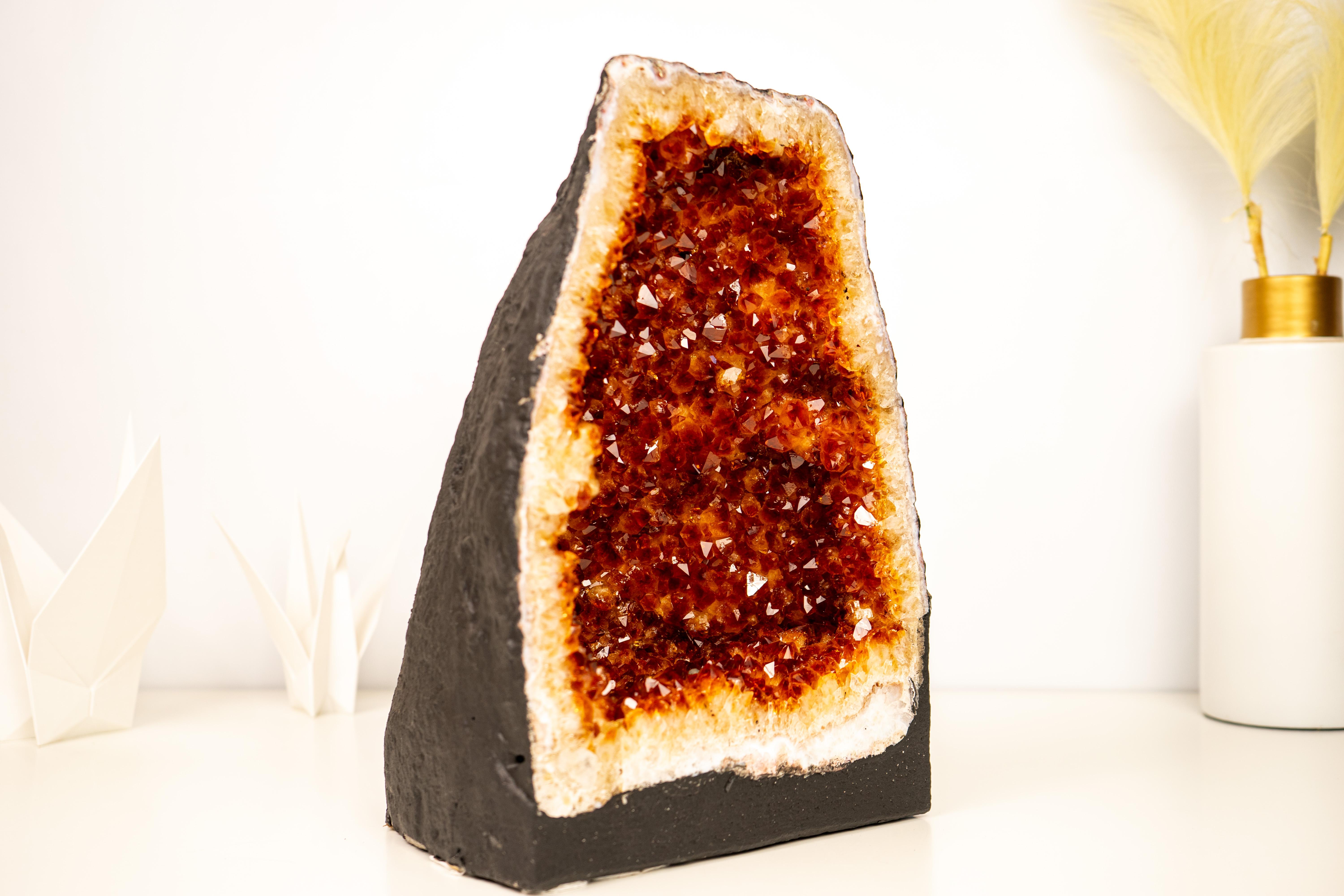 Geode di Citrino di grado AAA Cattedrale con Druzy di Citrino Arancione Madeira in vendita 1