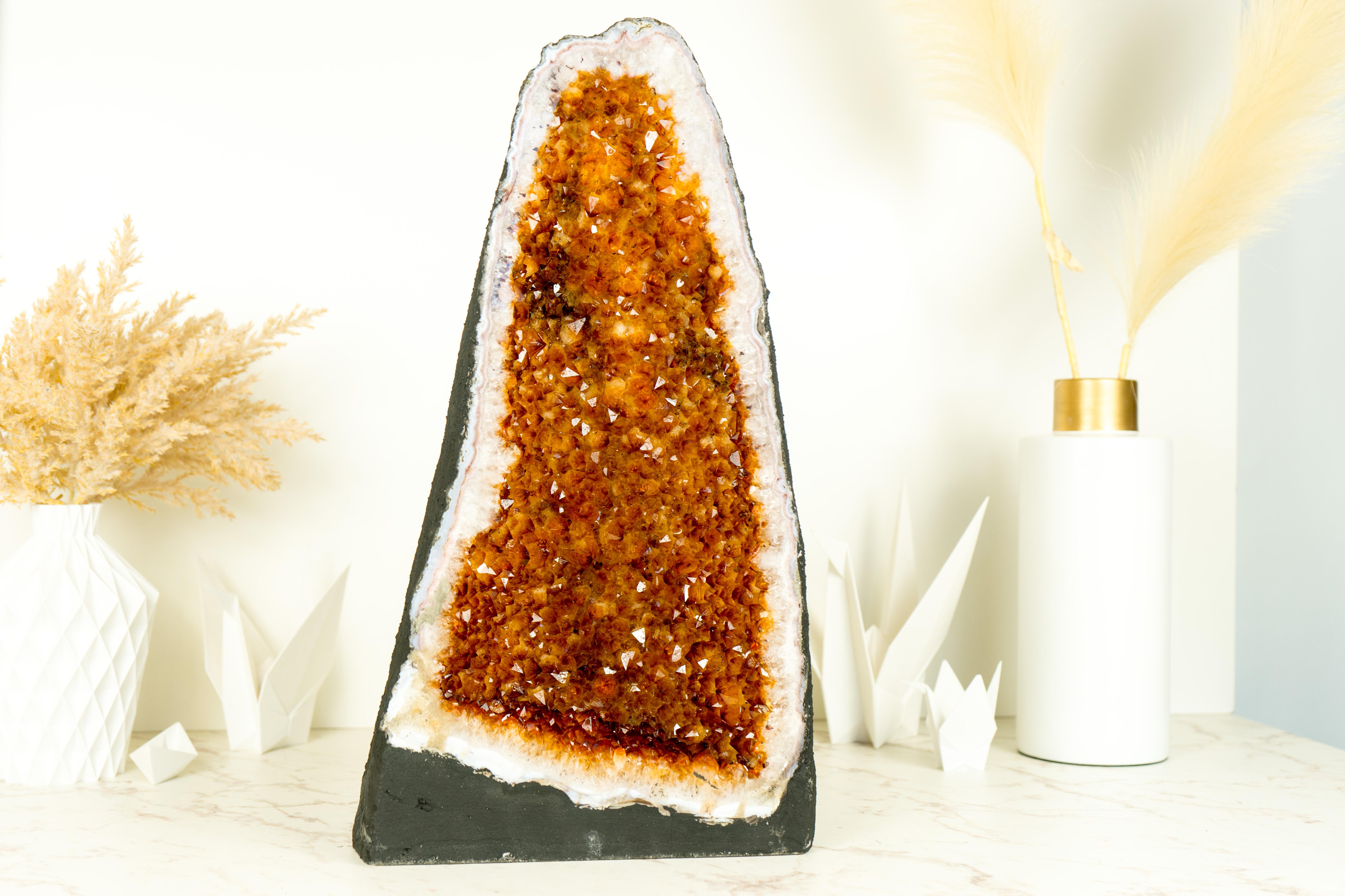 AAA Grade Citrine Geode Cathedral with Sparkly, Rich Orange Druzy For Sale 2
