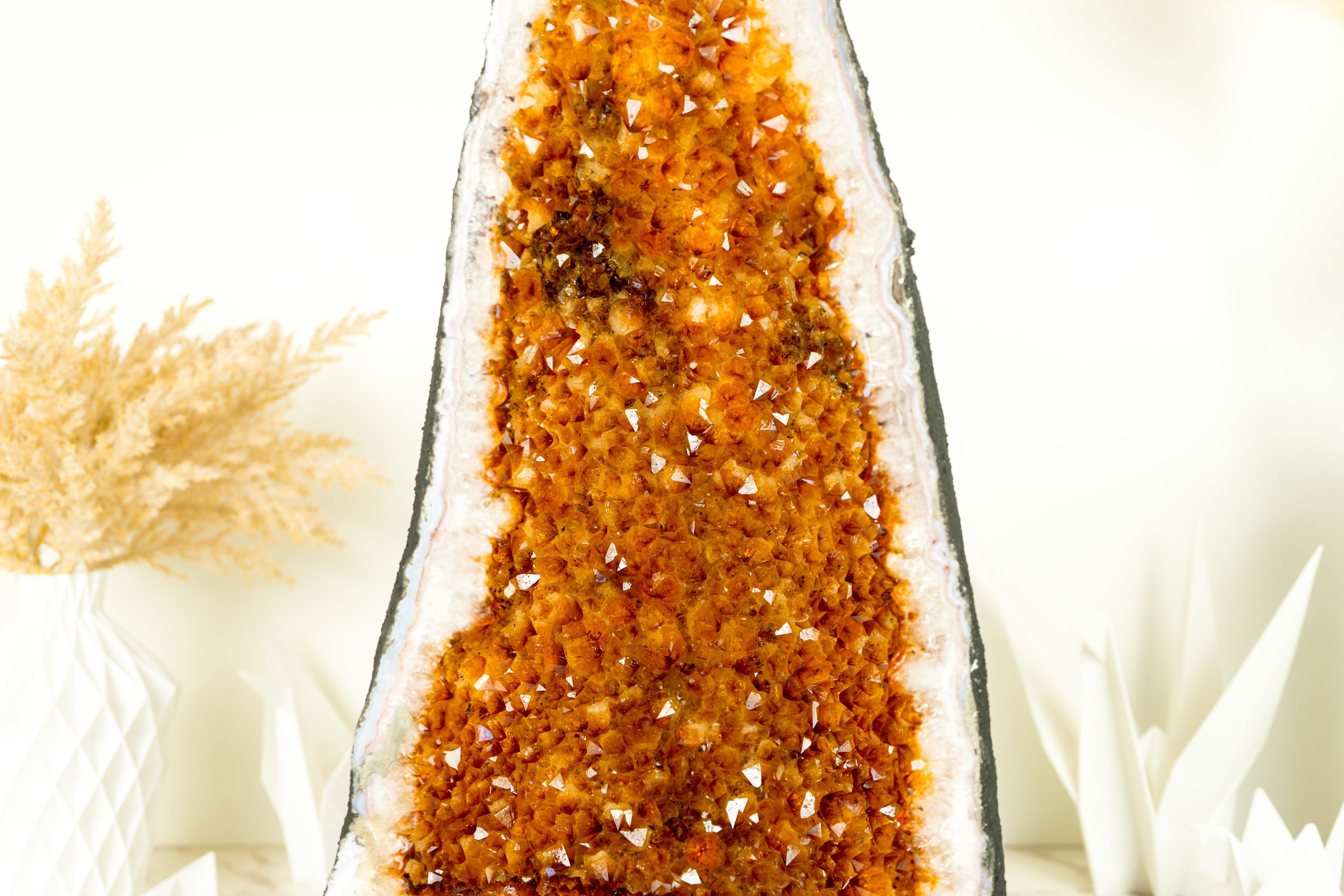 Contemporary AAA Grade Citrine Geode Cathedral with Sparkly, Rich Orange Druzy For Sale