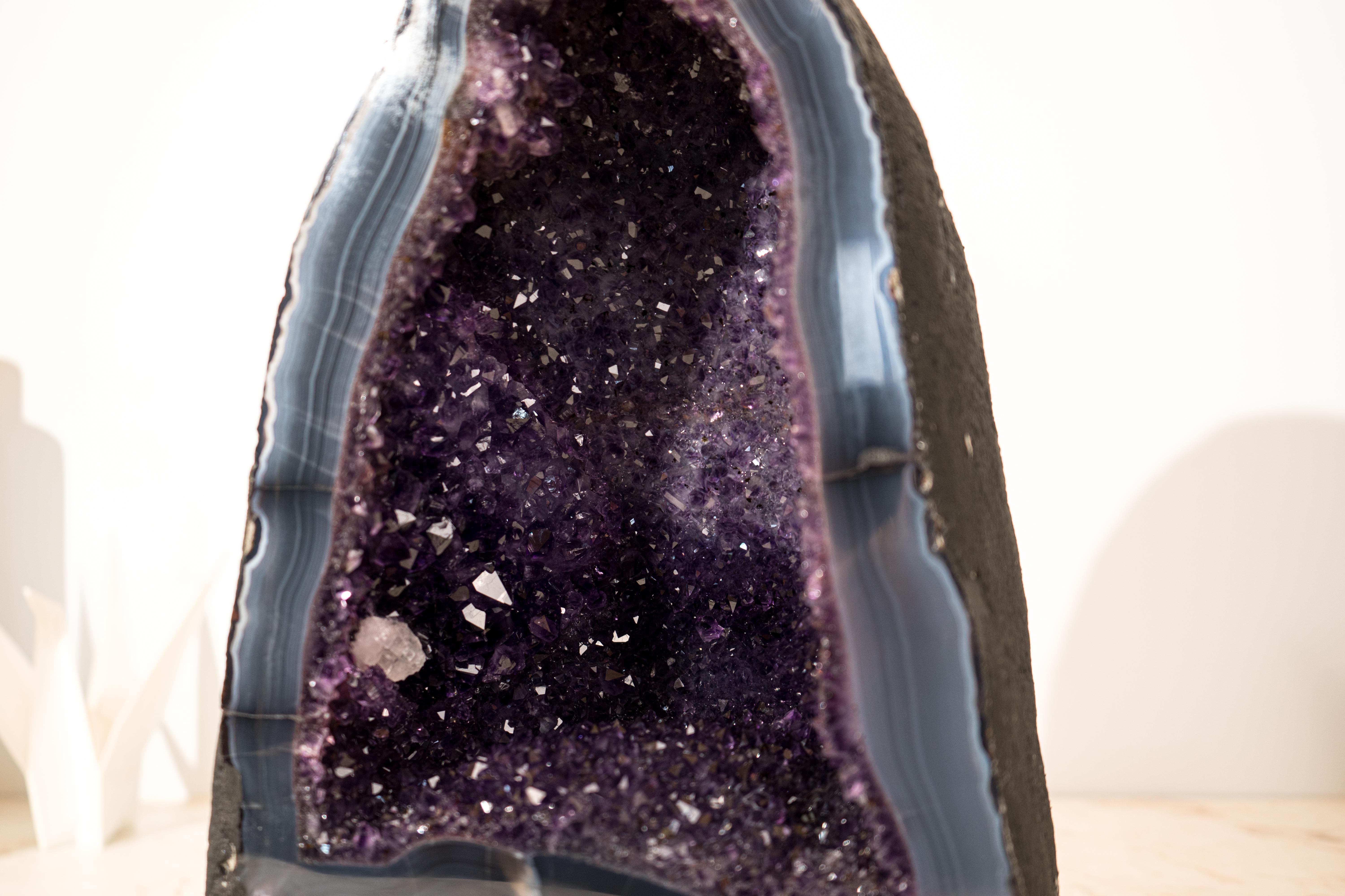 AAA-Grade Deep Purple Amethyst Geode on Intact Blue Lace Agate Lace Matrix For Sale 6