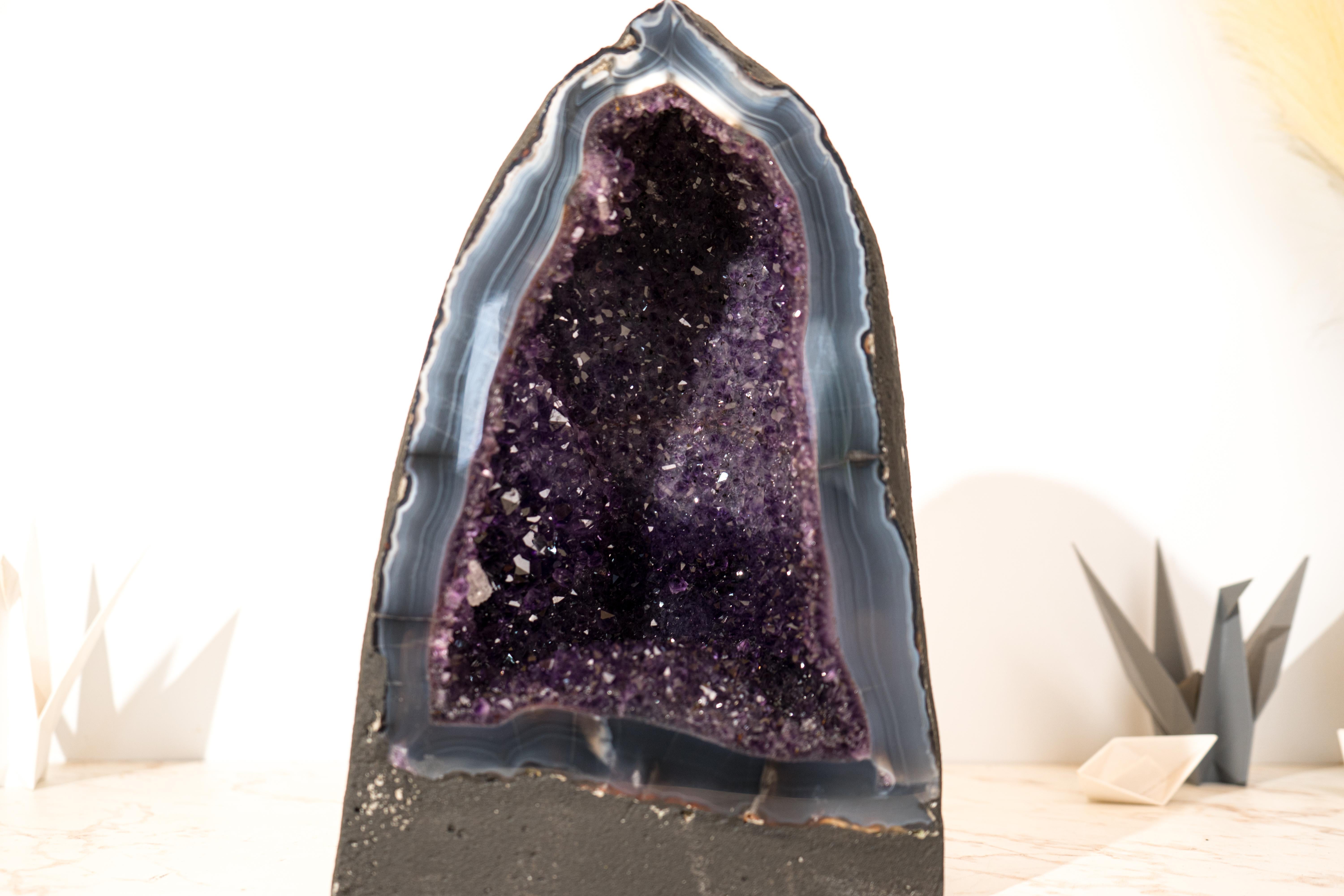 AAA-Grade Deep Purple Amethyst Geode on Intact Blue Lace Agate Lace Matrix For Sale 8