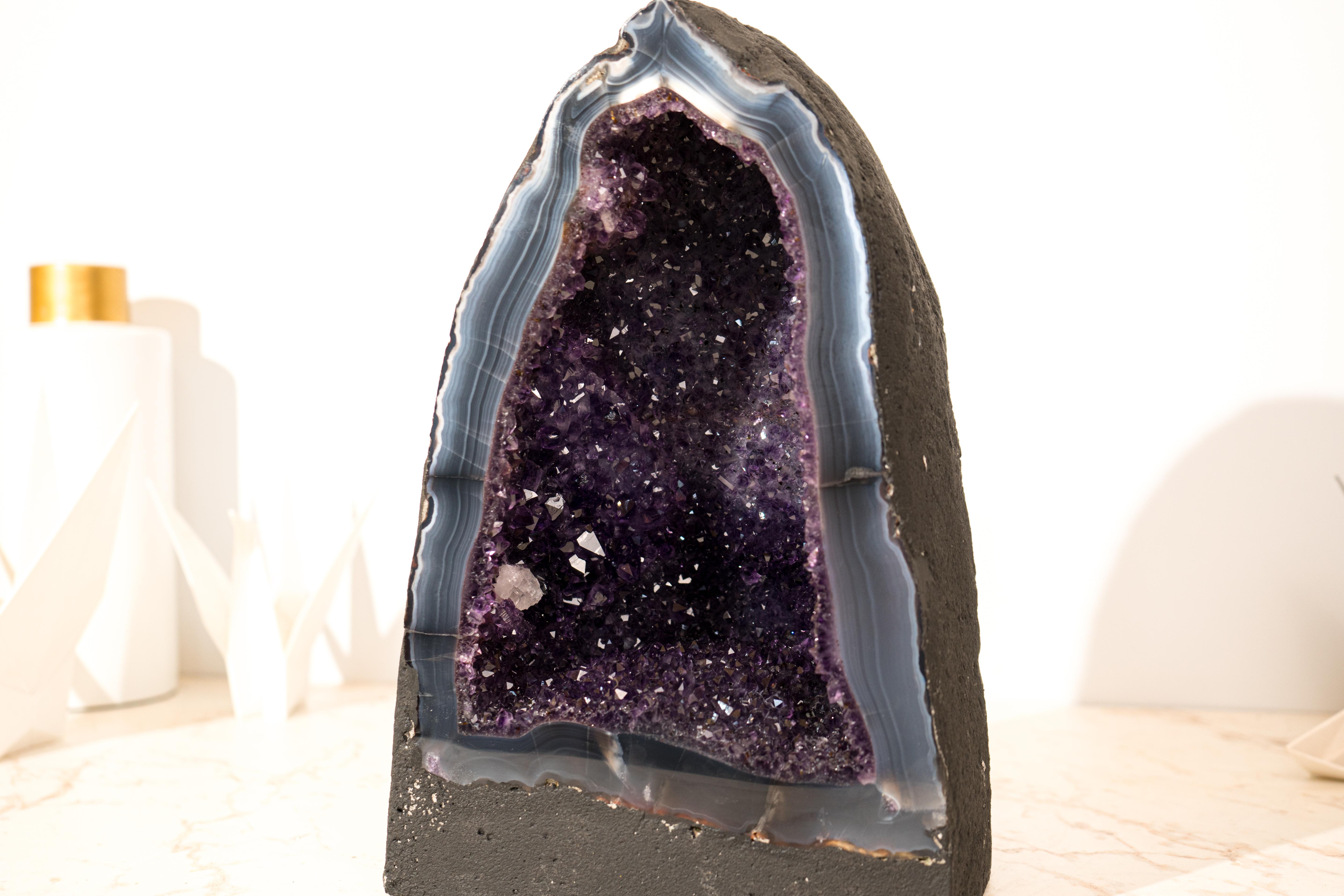 AAA-Grade Deep Purple Amethyst Geode on Intact Blue Lace Agate Lace Matrix In New Condition For Sale In Ametista Do Sul, BR