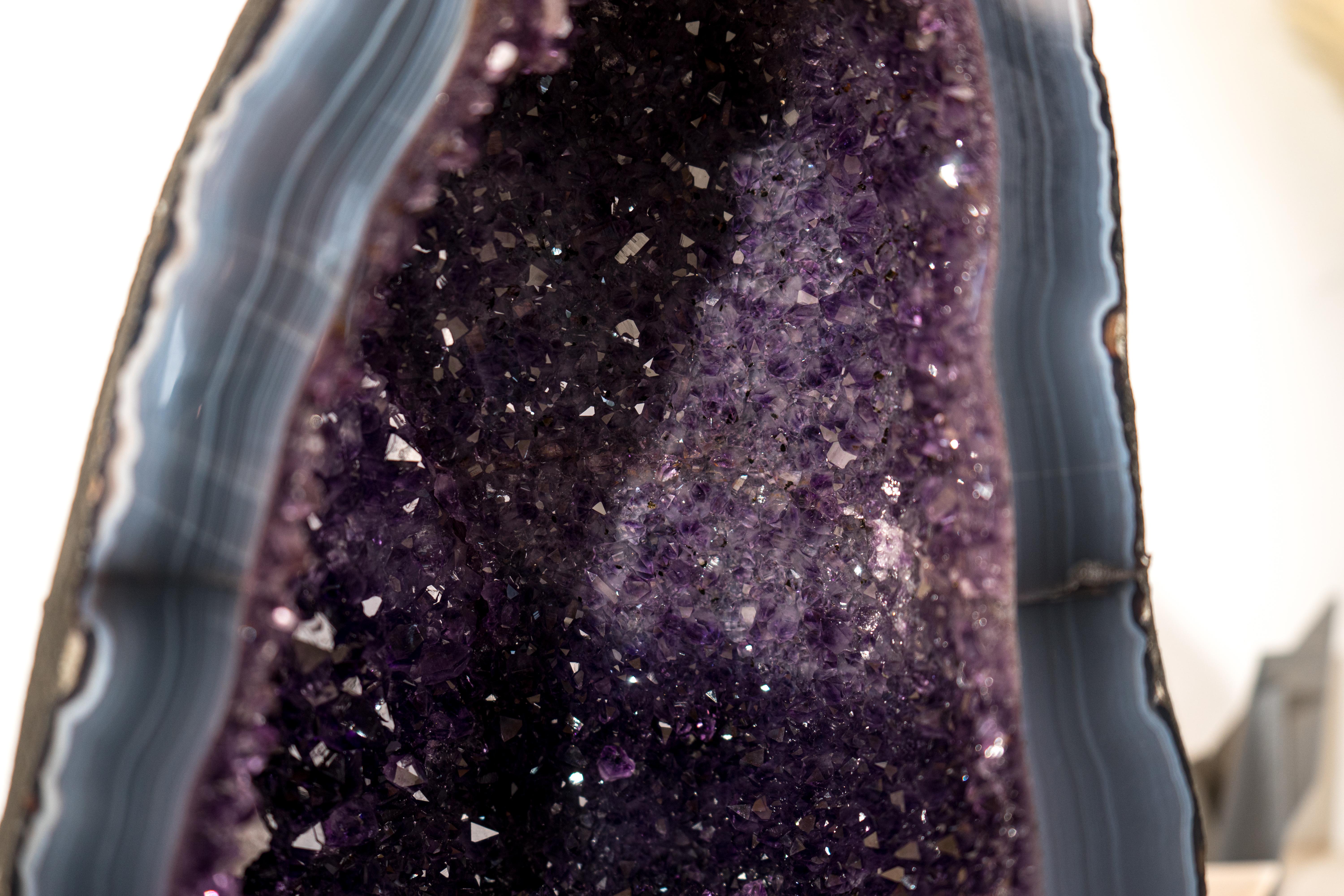 AAA-Grade Deep Purple Amethyst Geode on Intact Blue Lace Agate Lace Matrix For Sale 1