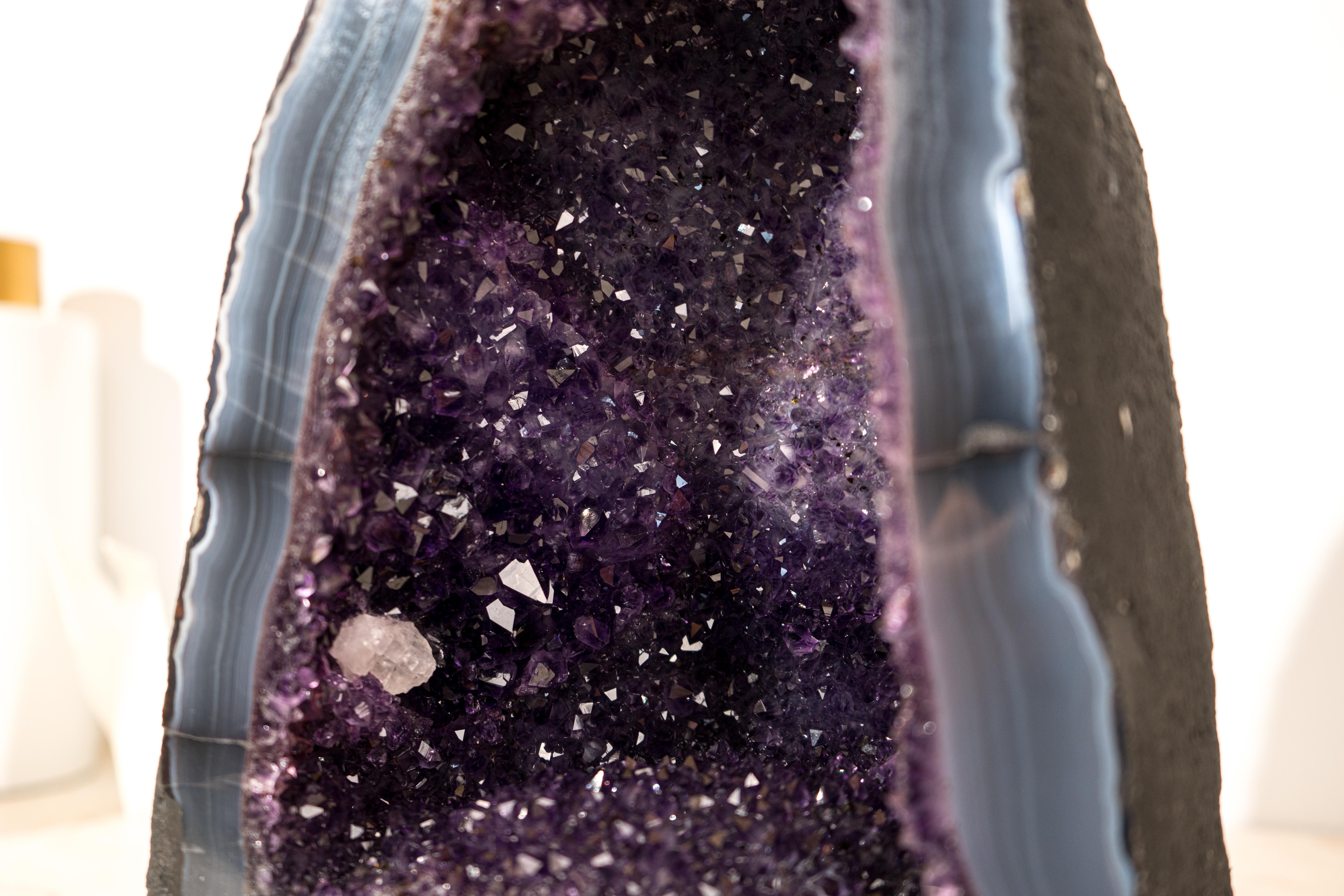 AAA-Grade Deep Purple Amethyst Geode on Intact Blue Lace Agate Lace Matrix For Sale 2