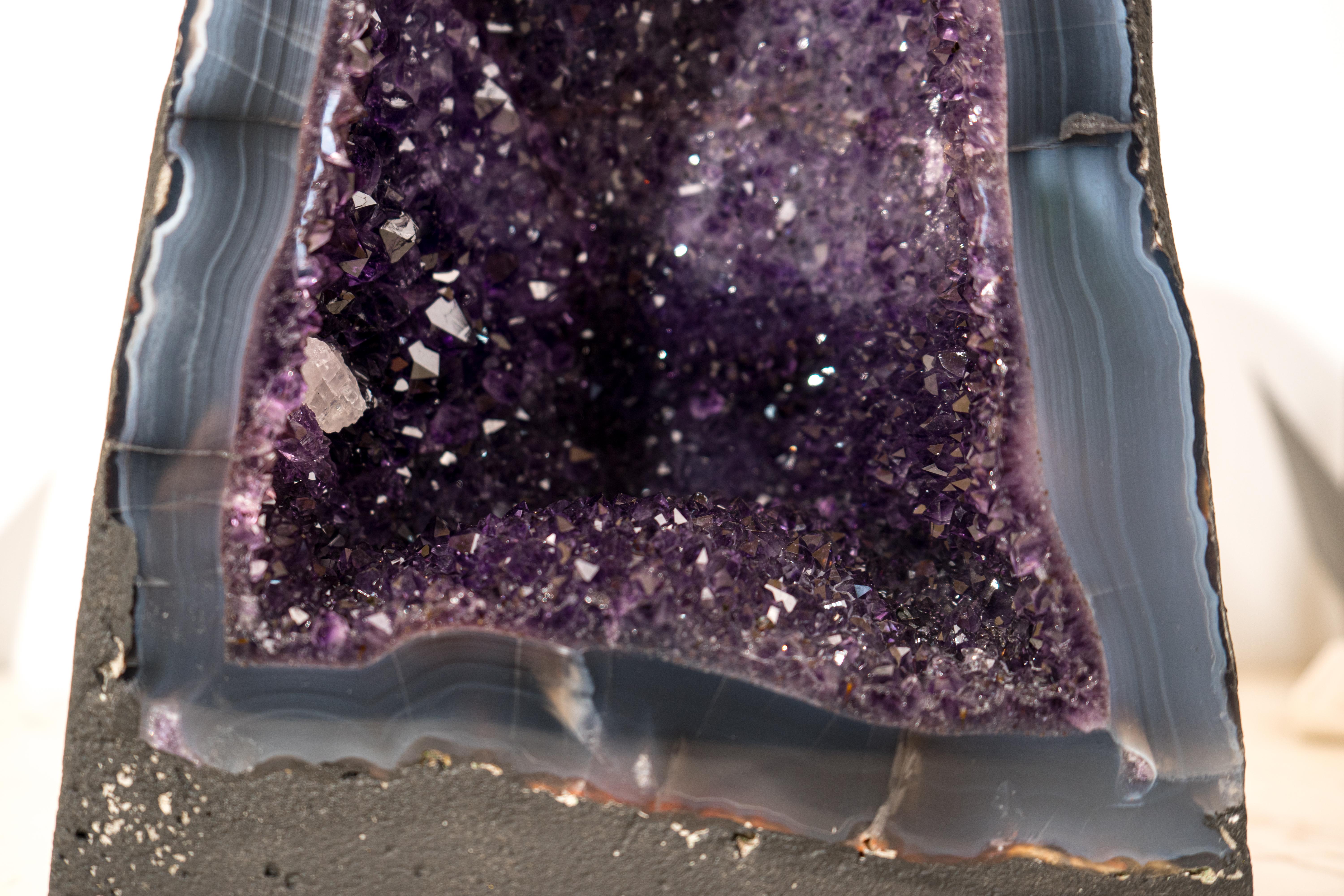 AAA-Grade Deep Purple Amethyst Geode on Intact Blue Lace Agate Lace Matrix For Sale 3