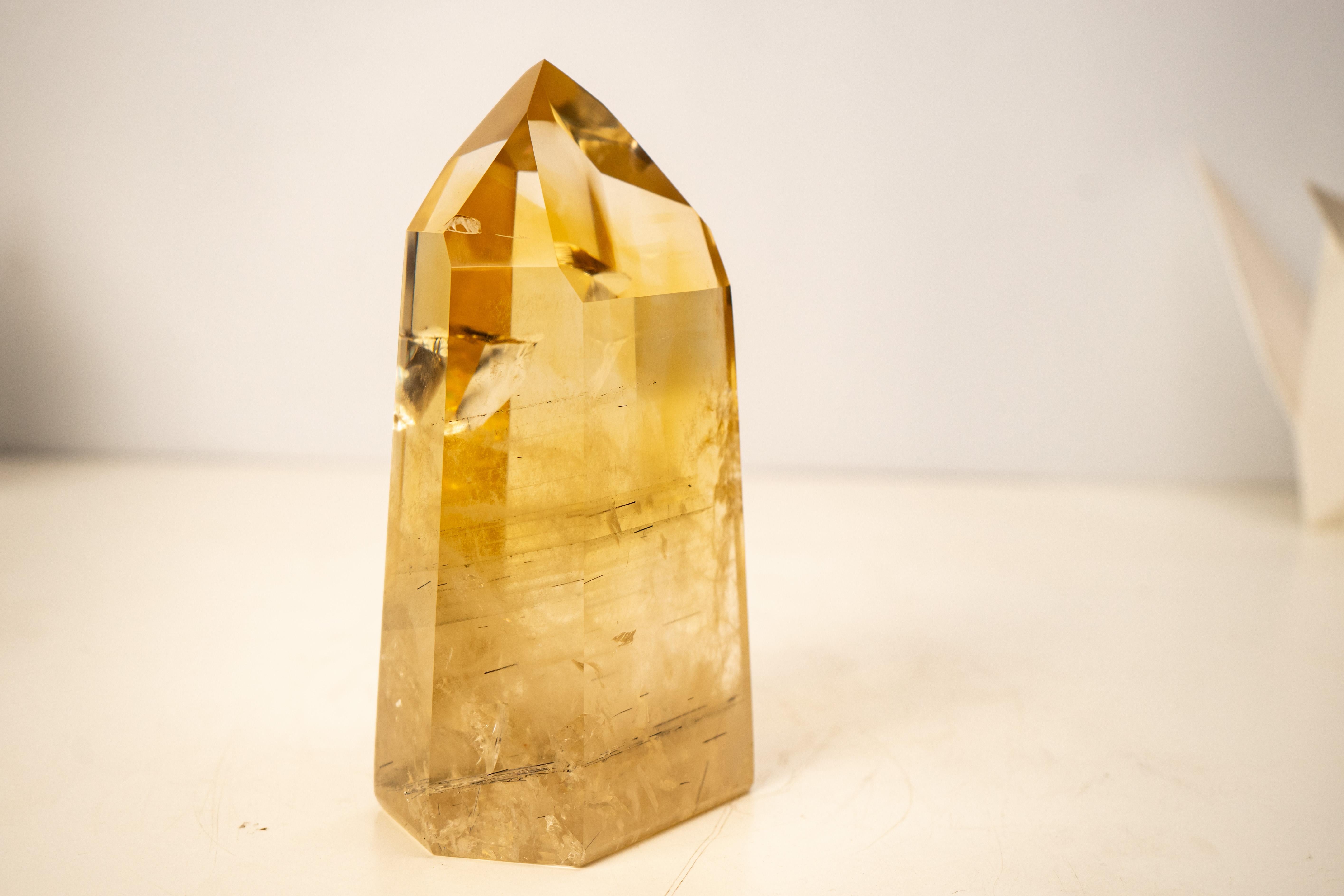AAA-Grade Golden Honey Citrine Obelisk with Graphite Rutile Inclusions For Sale 5