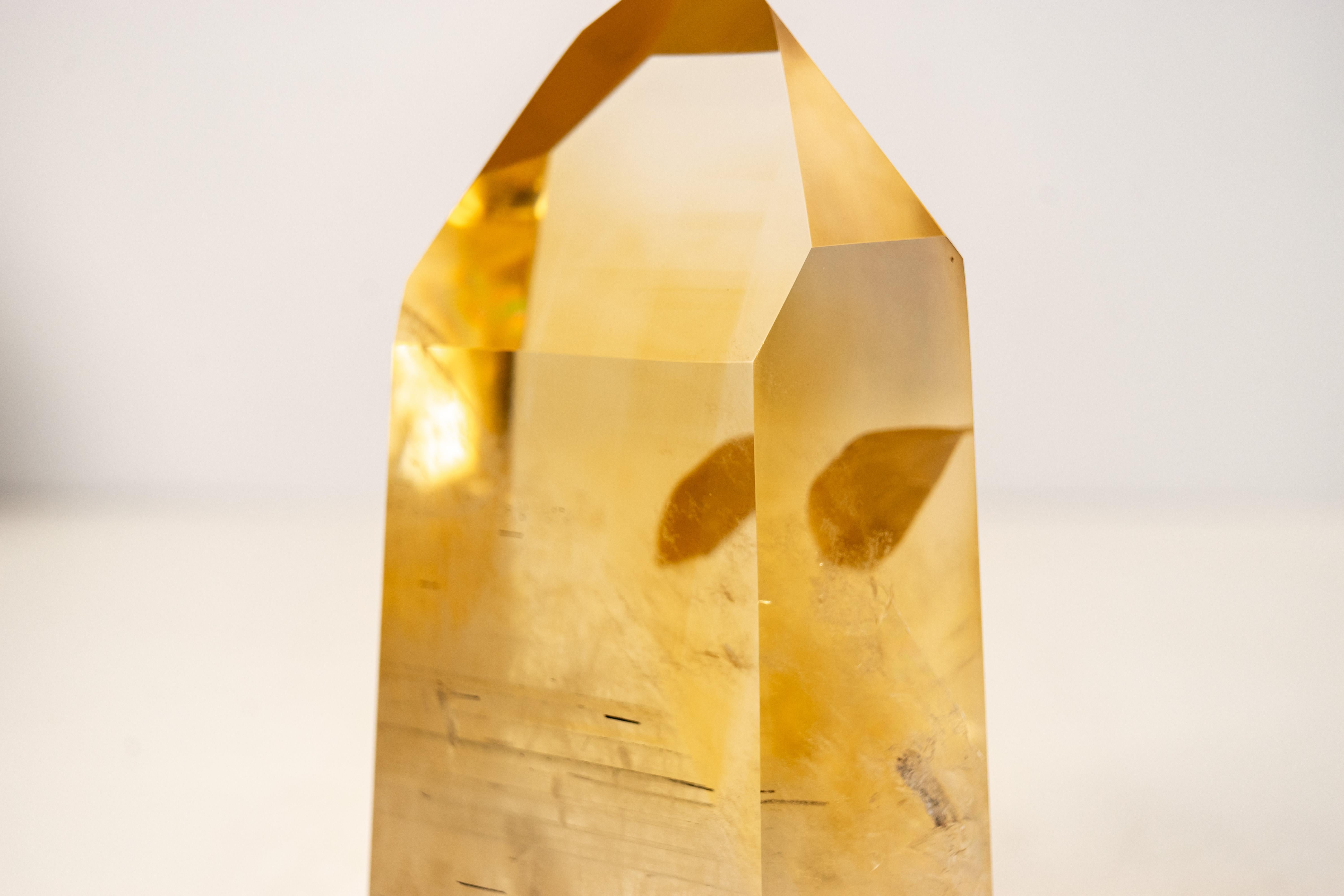 Contemporary AAA-Grade Golden Honey Citrine Obelisk with Graphite Rutile Inclusions For Sale