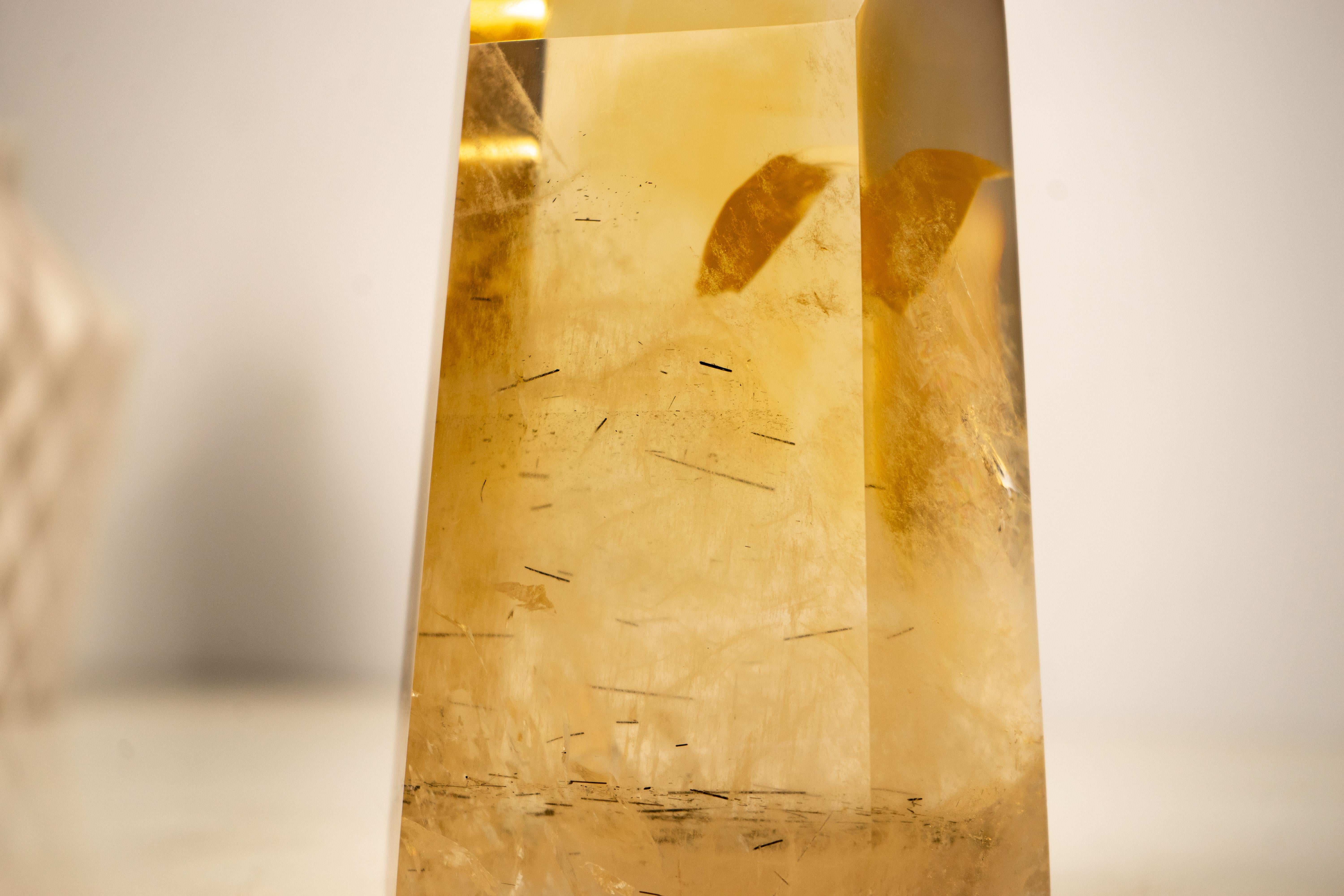 AAA-Grade Golden Honey Citrine Obelisk with Graphite Rutile Inclusions For Sale 2