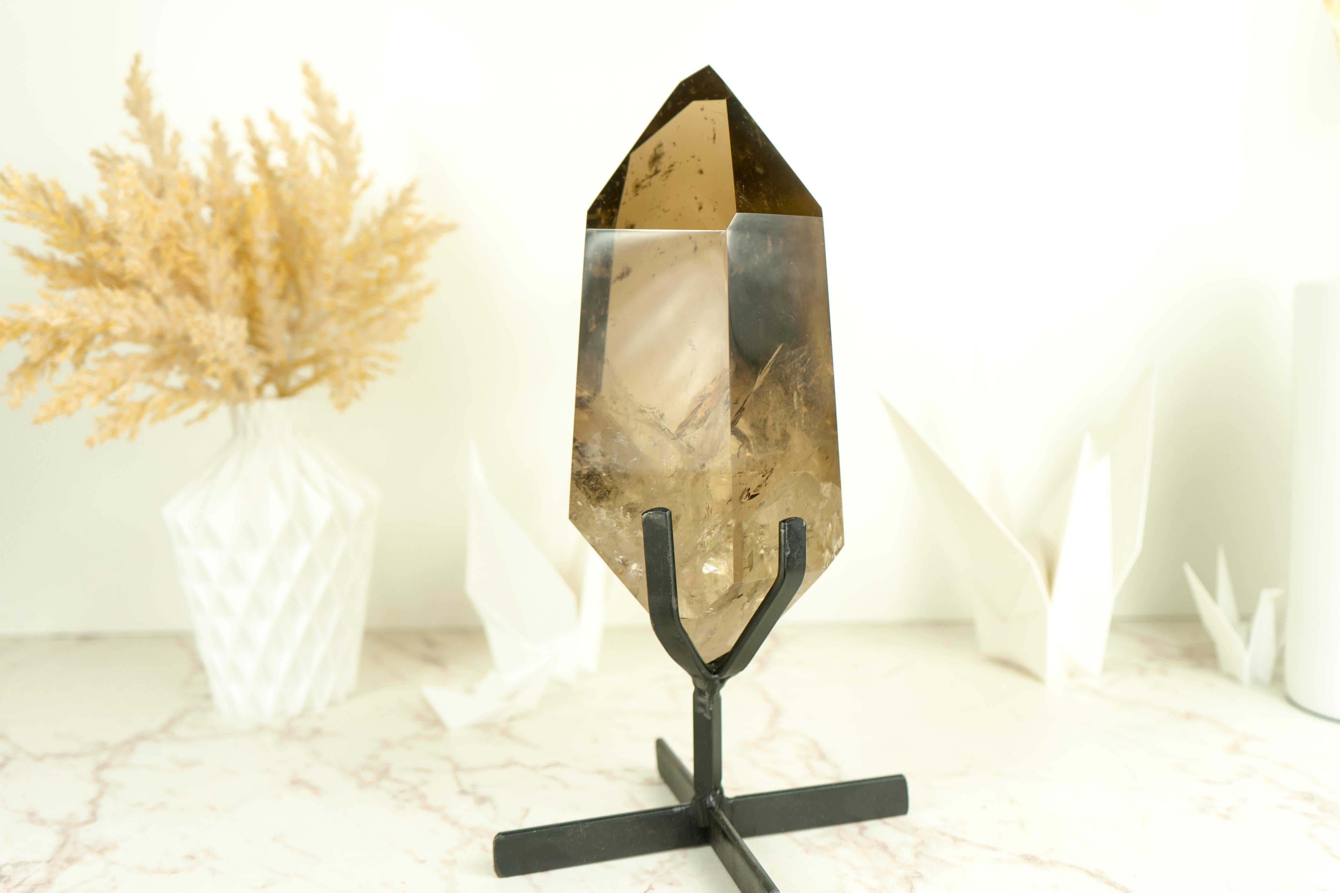 AAA Grade Large Smoky Quartz Obelisk Generator with Light Citrinated Smoky Color For Sale 5