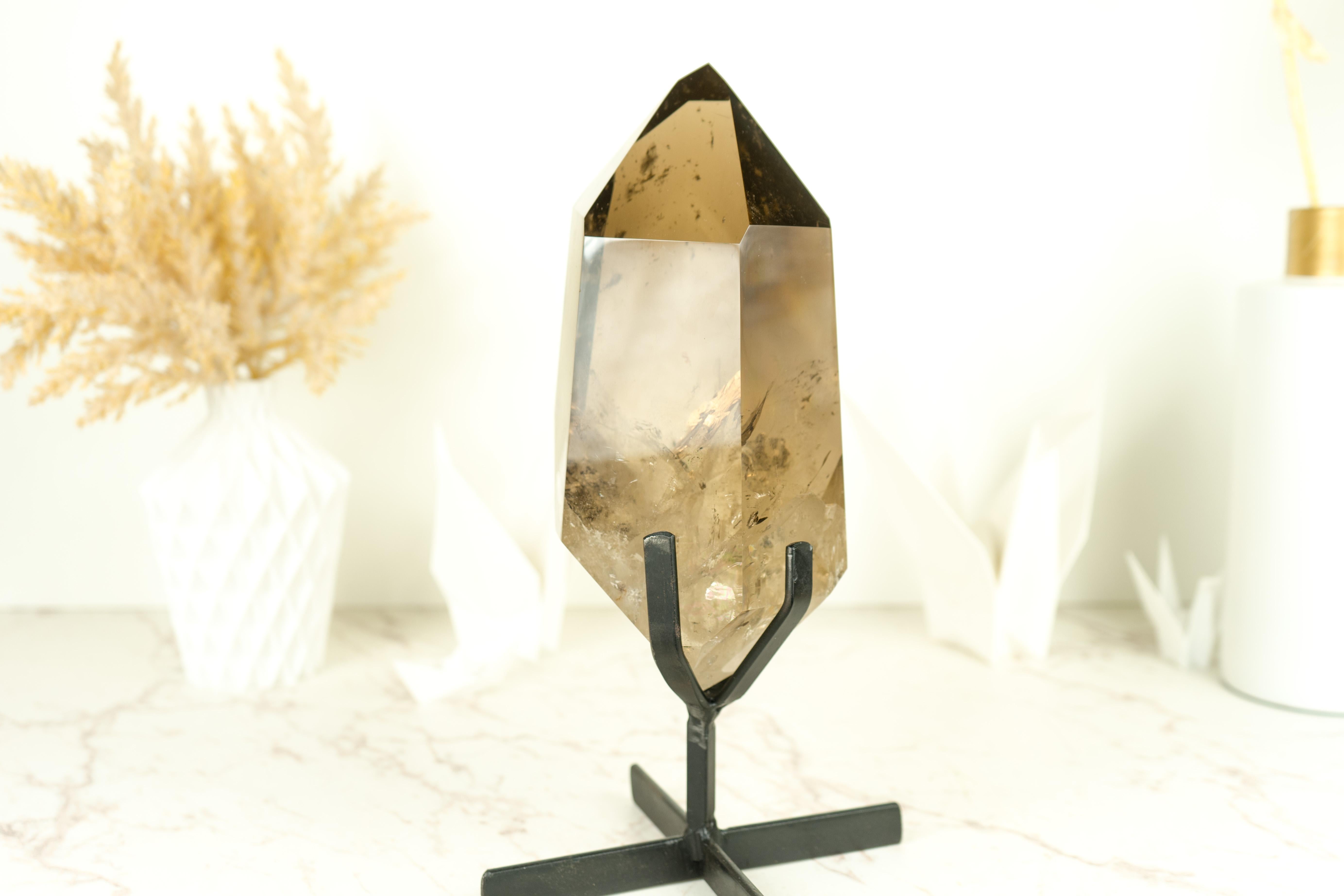 AAA Grade Large Smoky Quartz Obelisk Generator with Light Citrinated Smoky Color For Sale 8